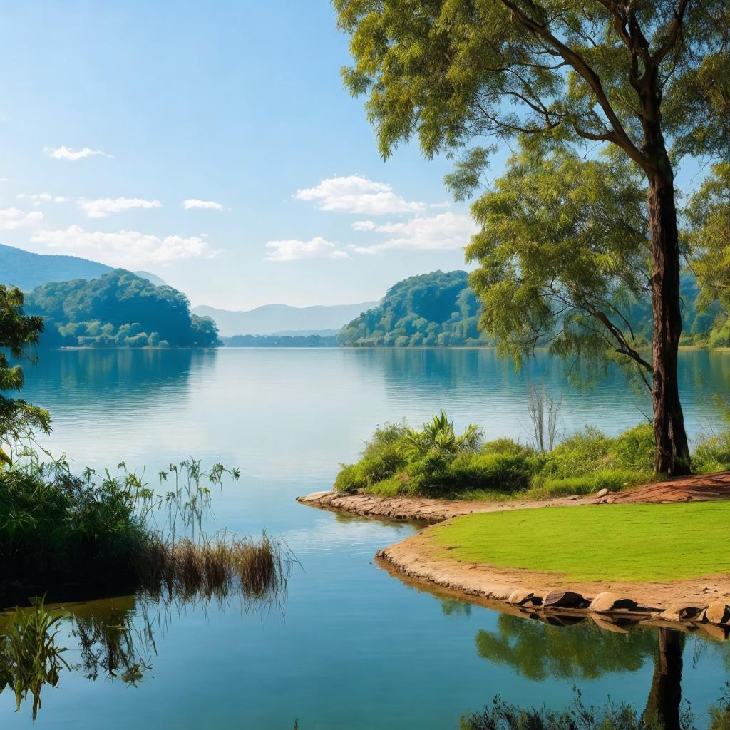 "lakeside landscape, serene environment, by @ai_generated