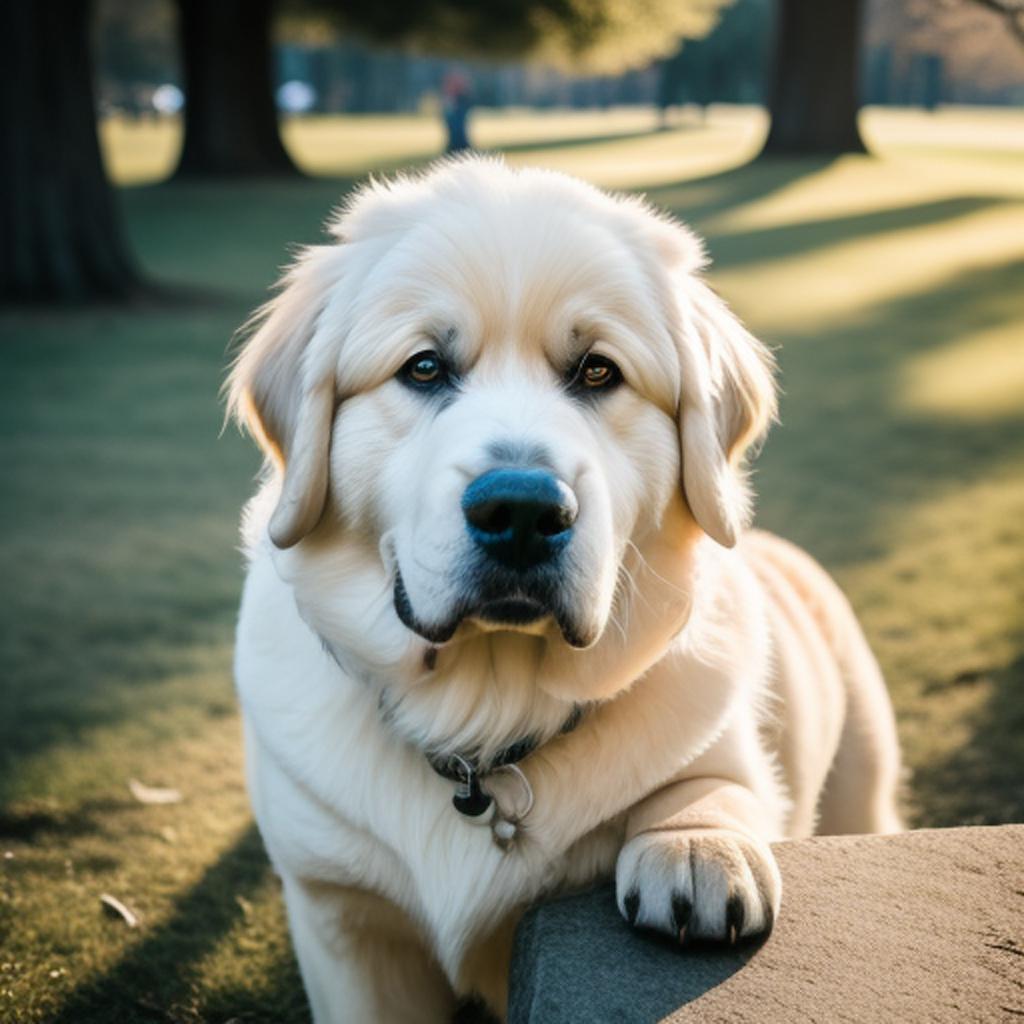 Human, hybrid, great pyrenees, by @ai_generated