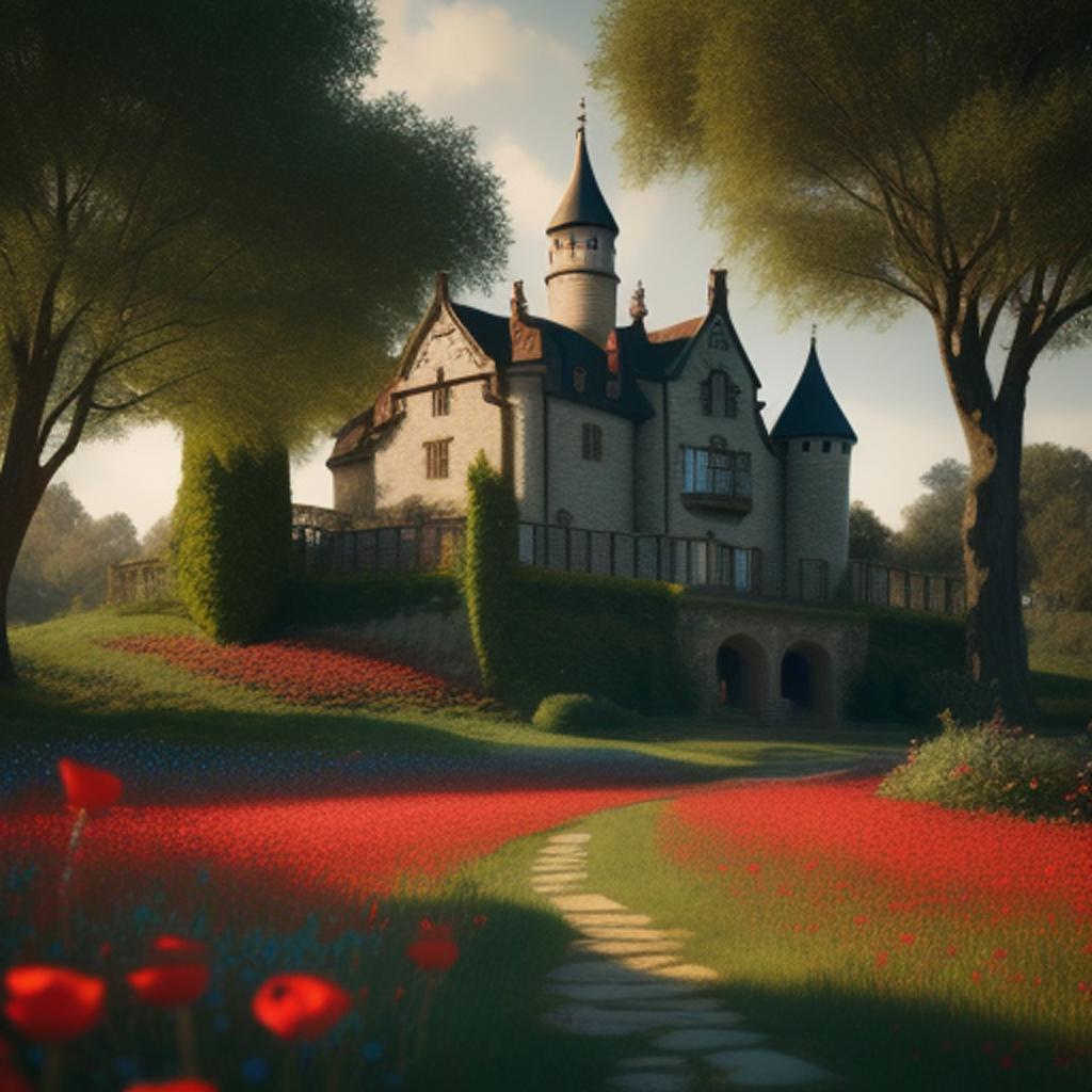 Large castle, serene lake, by @ai_generated