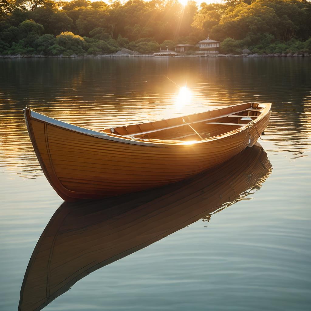 "boat on tranquil waters, by @ai_generated