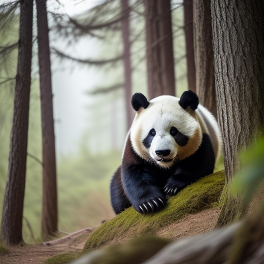 Half-panda, half-bear nature photography, by @ai_generated