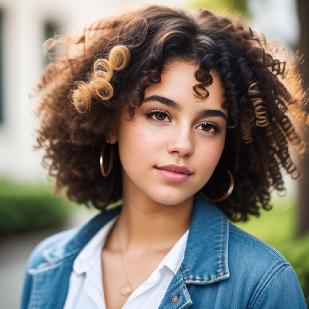 Girl with curly hair. By @ai_generated