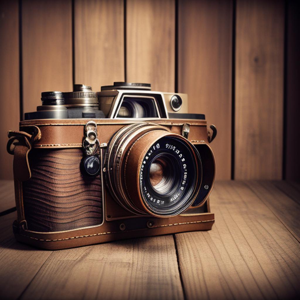 "vintage camera, weathered leather by @ai_generated