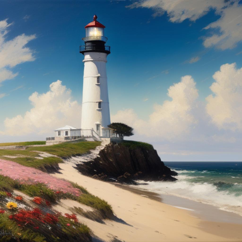 Lighthouse on the beach. By @ai_generated