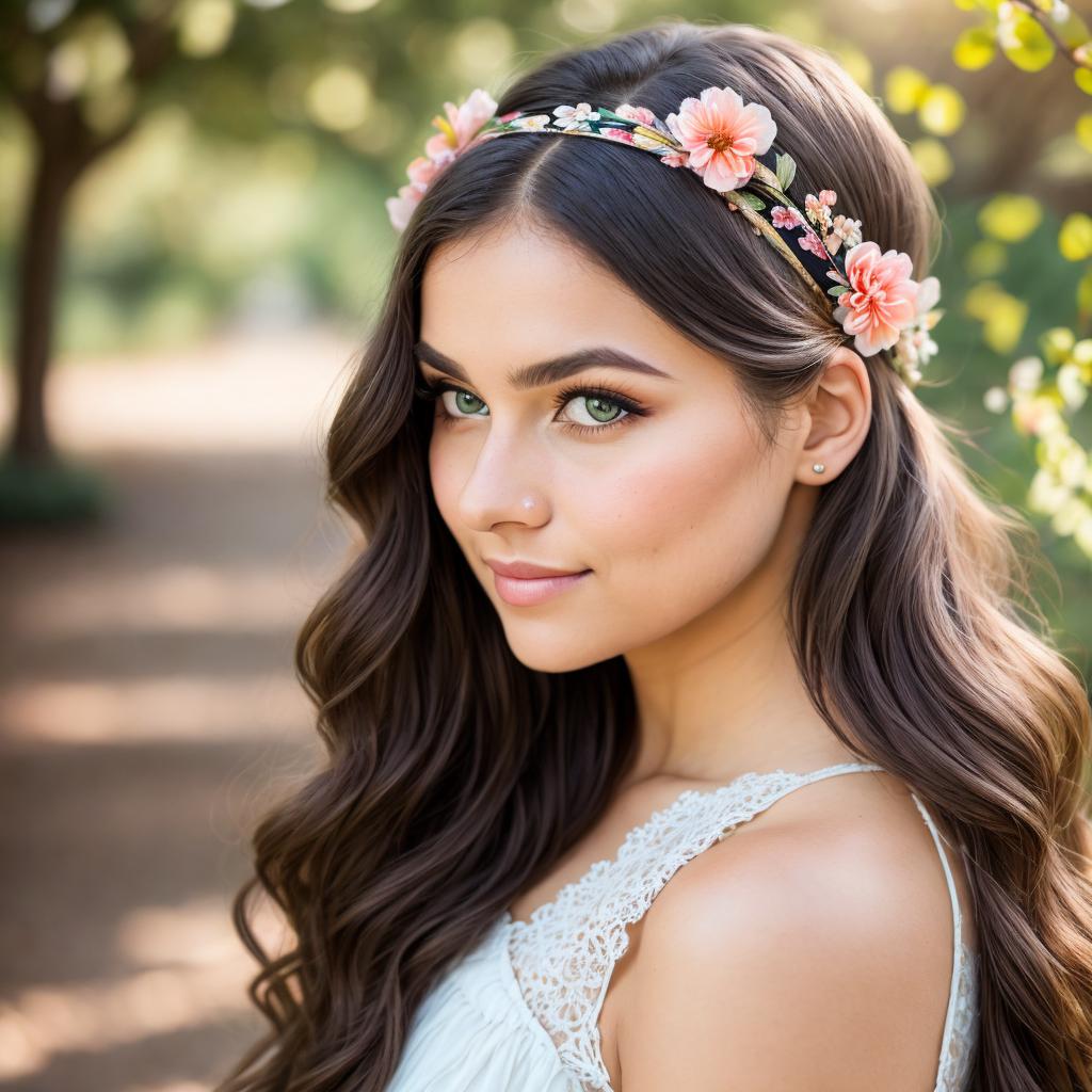 "portrait with floral headband, by @ai_generated