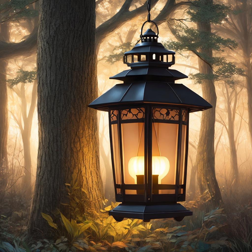 "glowing lantern, whimsical forest by @ai_generated