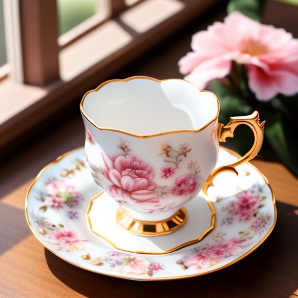 "teacup on saucer, delicate by @ai_generated