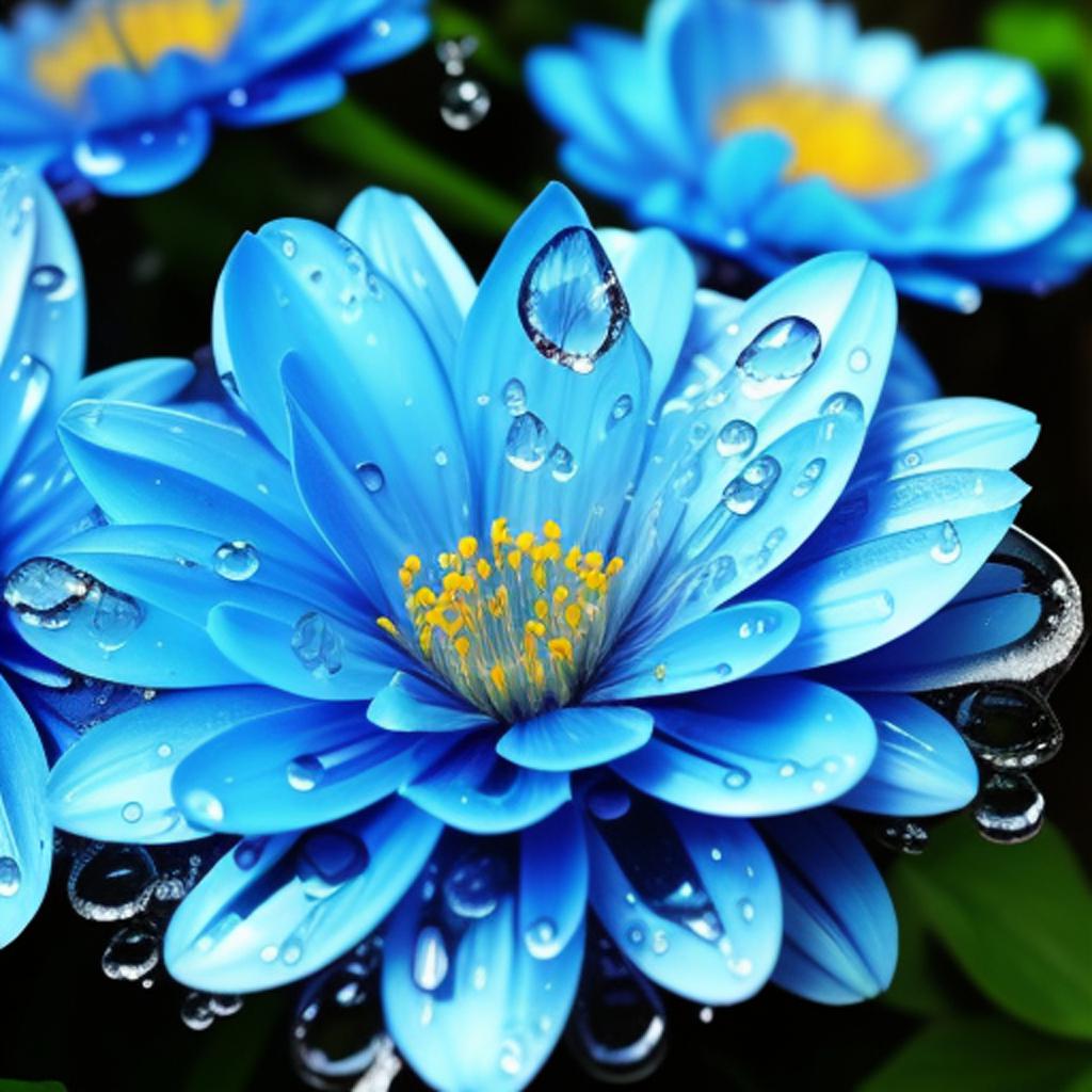 Blue,flowers, wet with drops,real by @ai_generated
