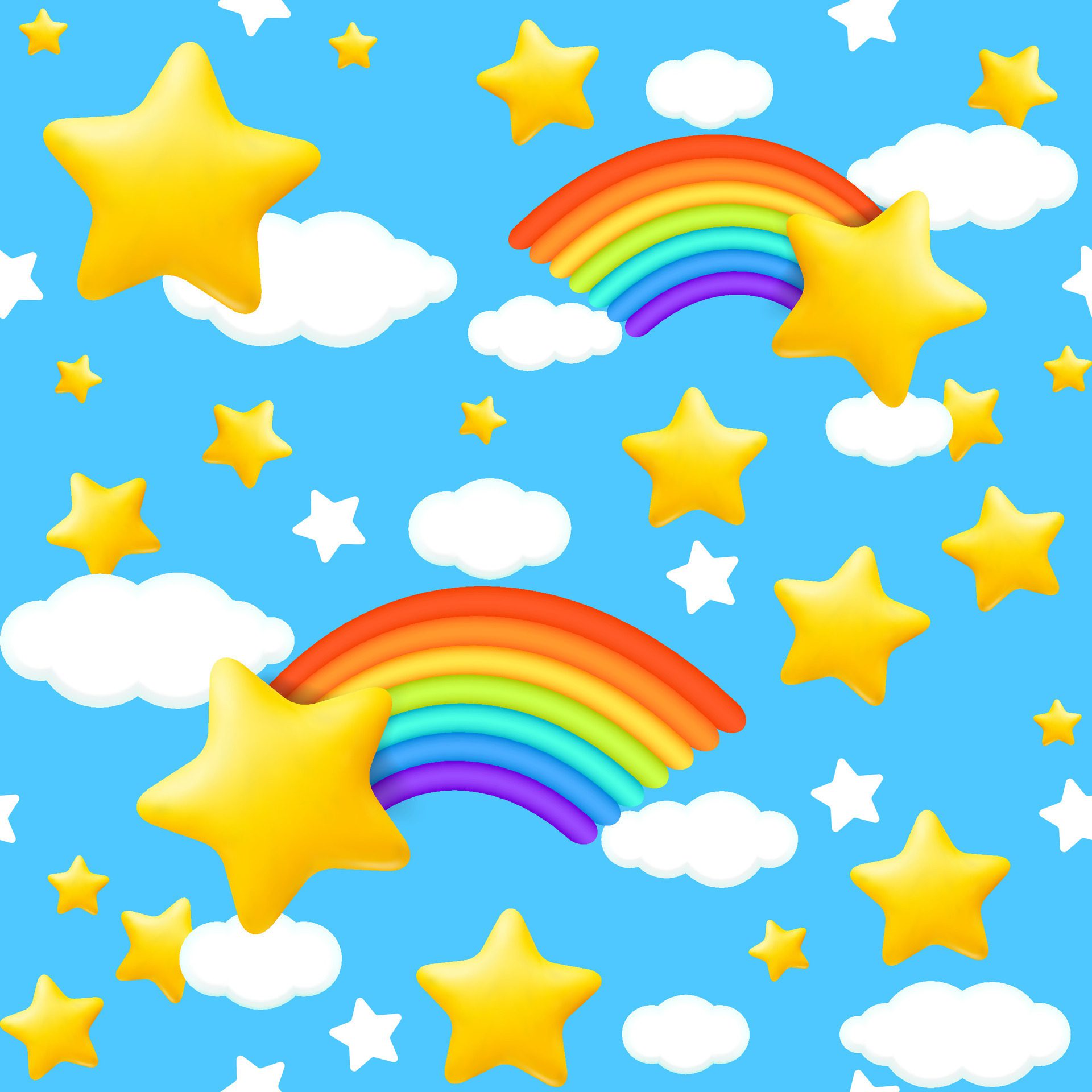 A-seamless-pattern-featuring-a-vibrant-3d-rainbow-fluffy-clouds-and-cute-stars-this-joyful-design-is-perfect-for-children-s-projects-and-adds-a-playful-touch-to-any-application-not-ai-generated-free-vector
