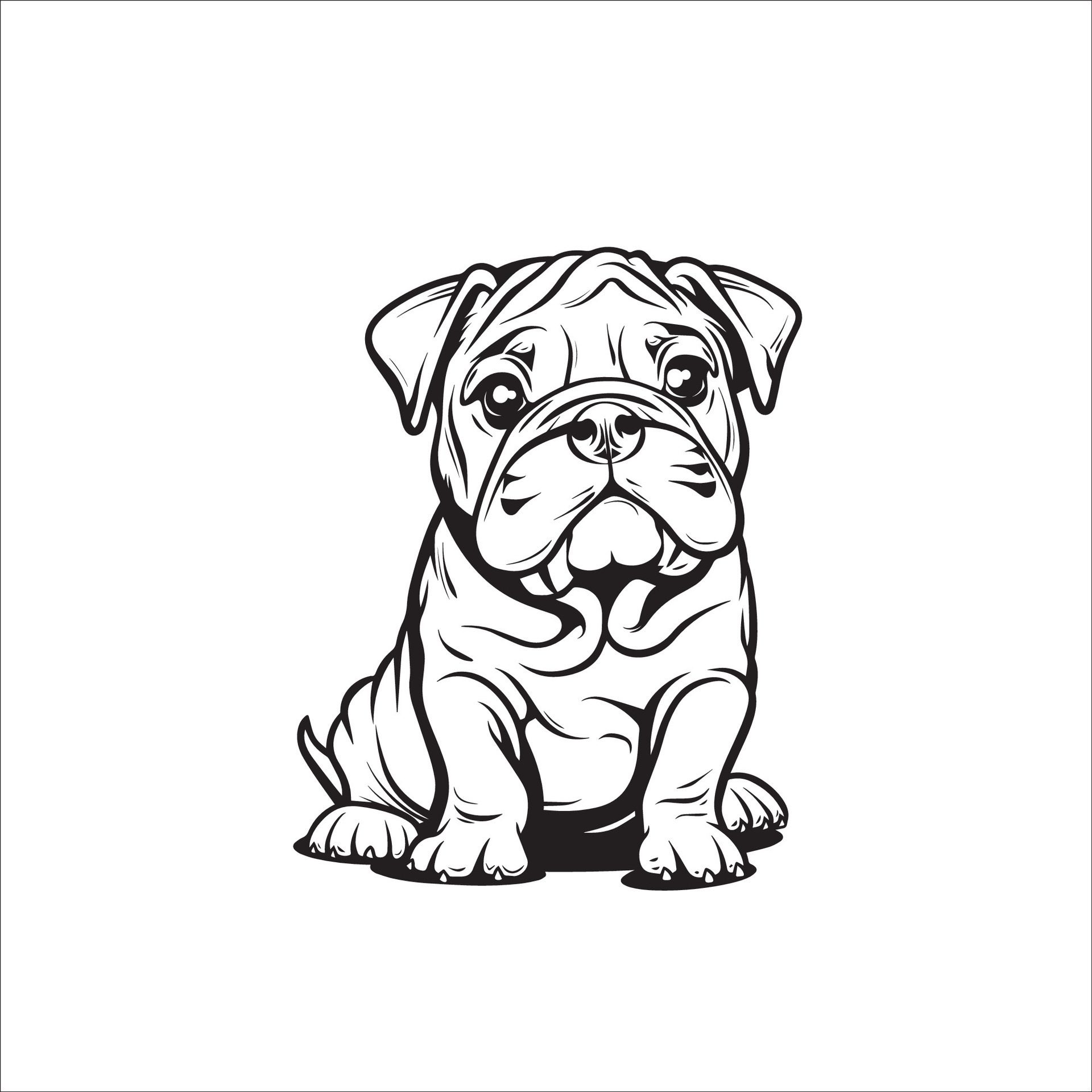 Ai-generated-a-illustration-of-a-black-and-white-bulldog-dog-sitting-free-vector