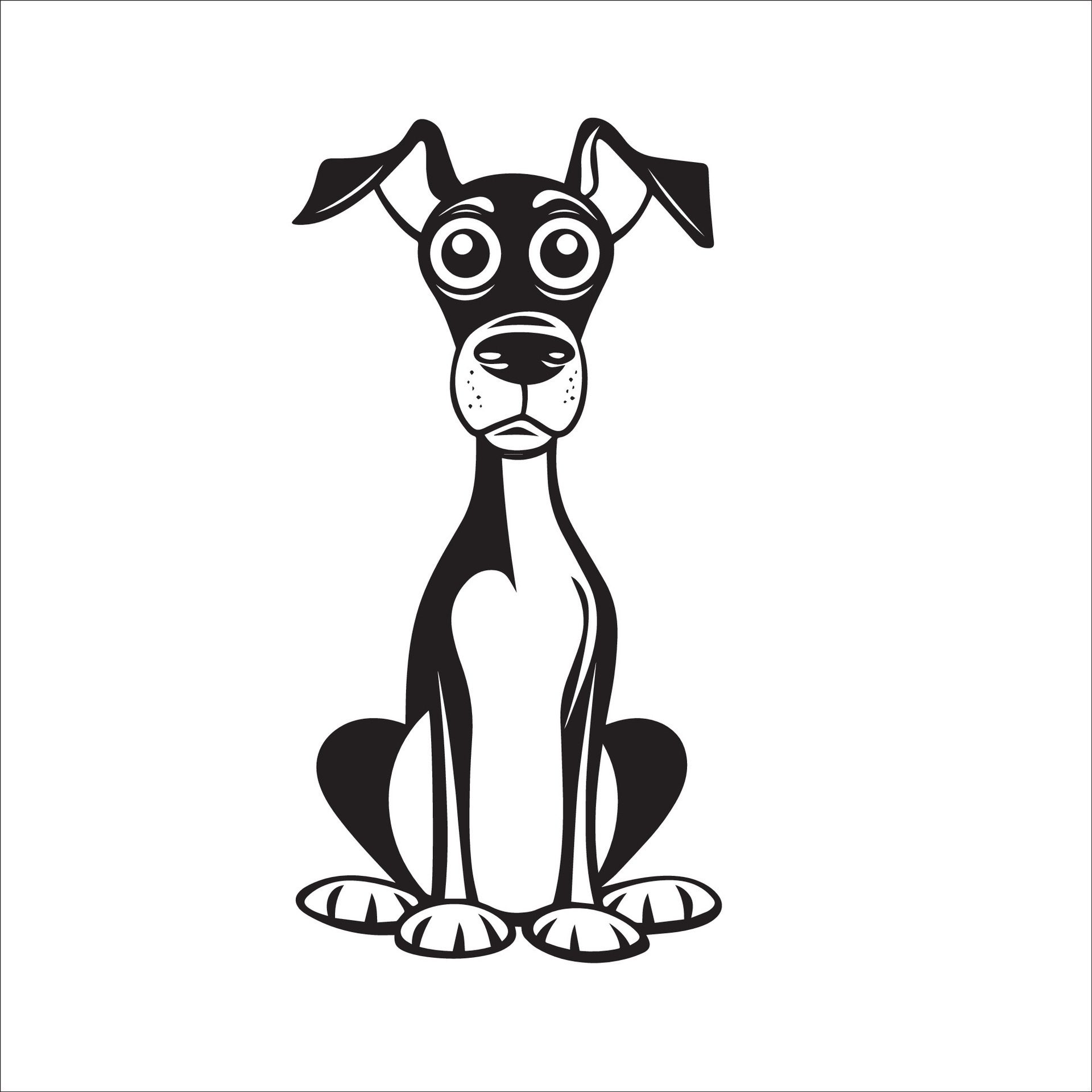 Ai-generated-a-illustration-of-a-black-and-white-dobermann-dog-sitting-free-vector