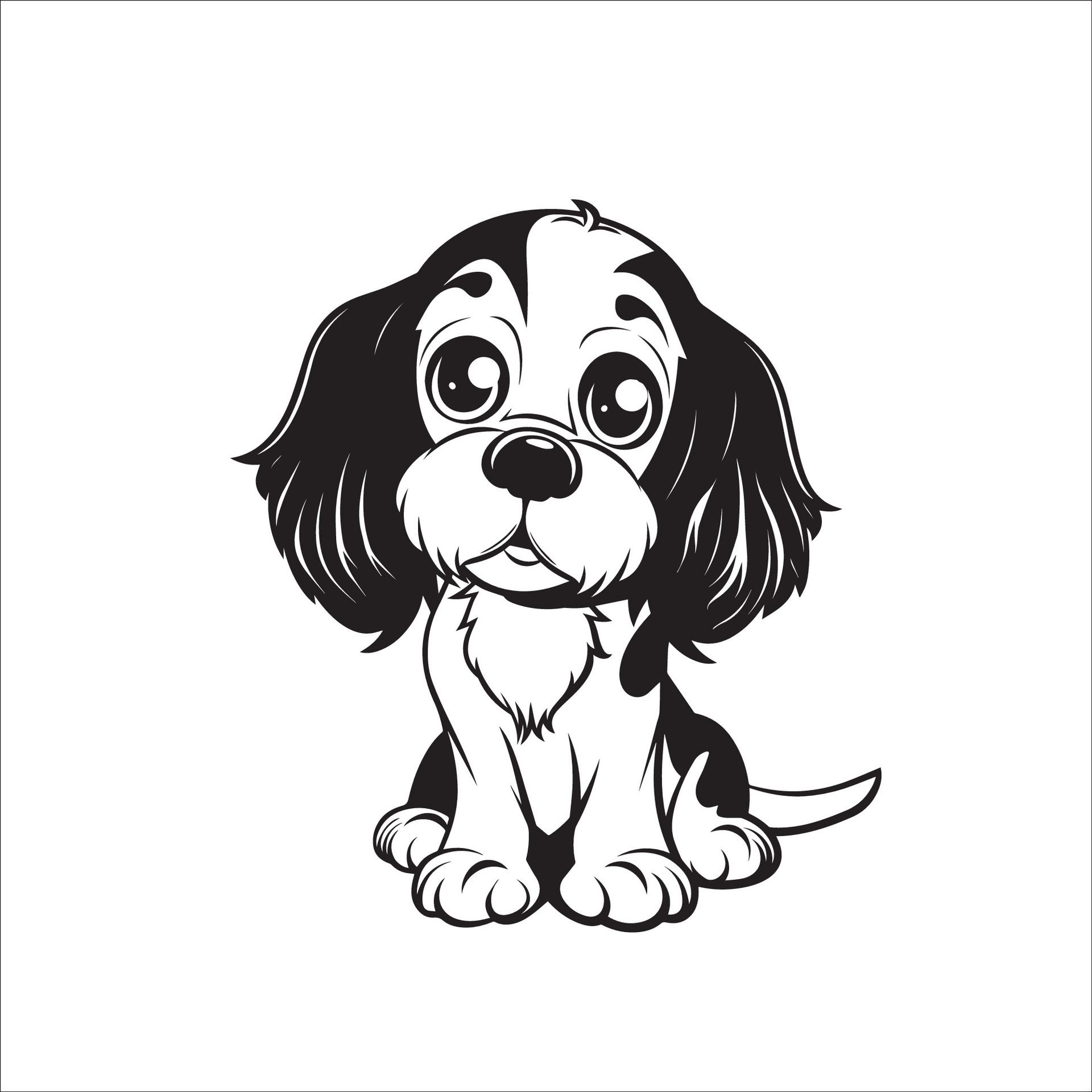 Ai-generated-a-illustration-of-a-black-and-white-english-cocker-spaniel-dog-sitting-free-vector