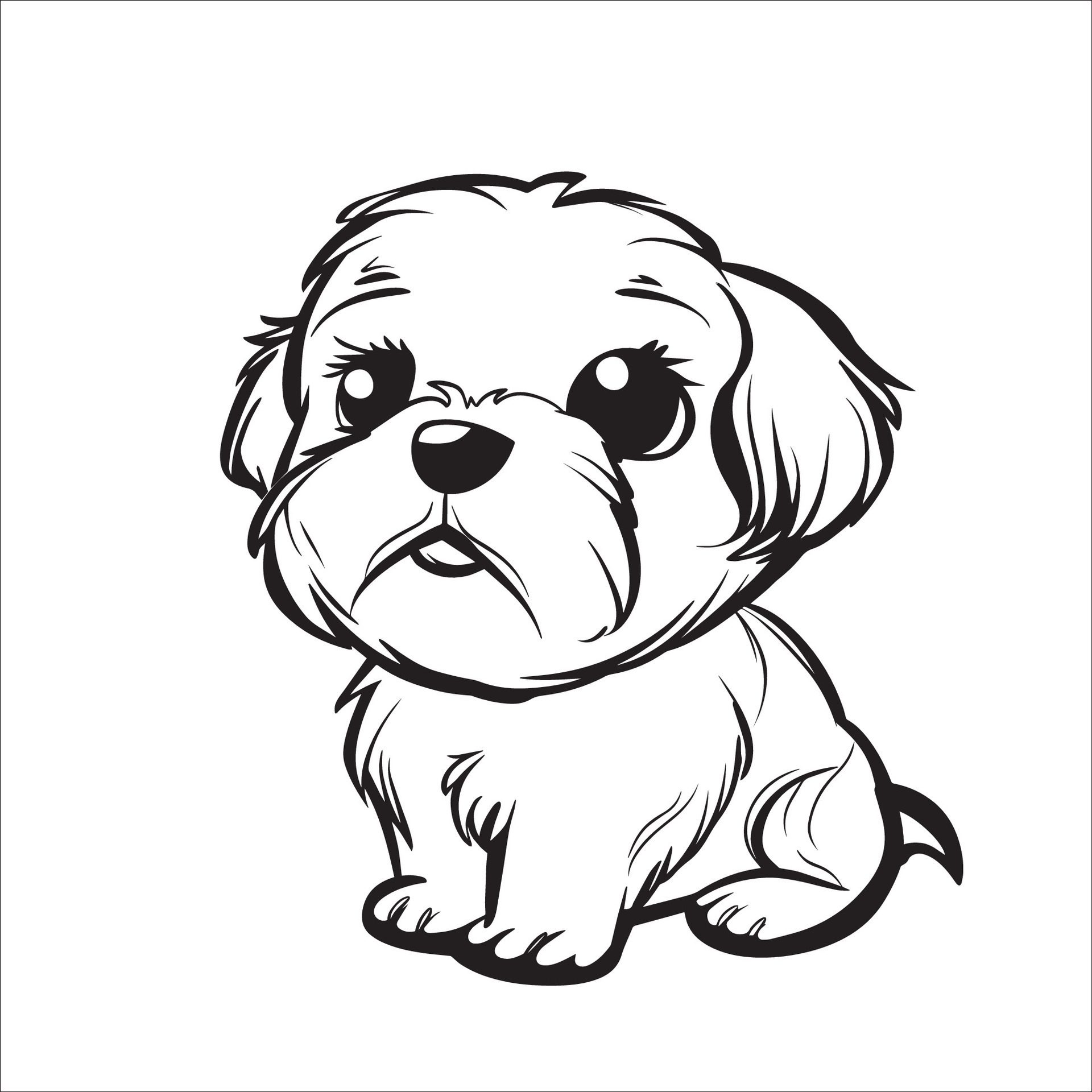 Ai-generated-a-illustration-of-a-black-and-white-havanese-dog-sitting-free-vector