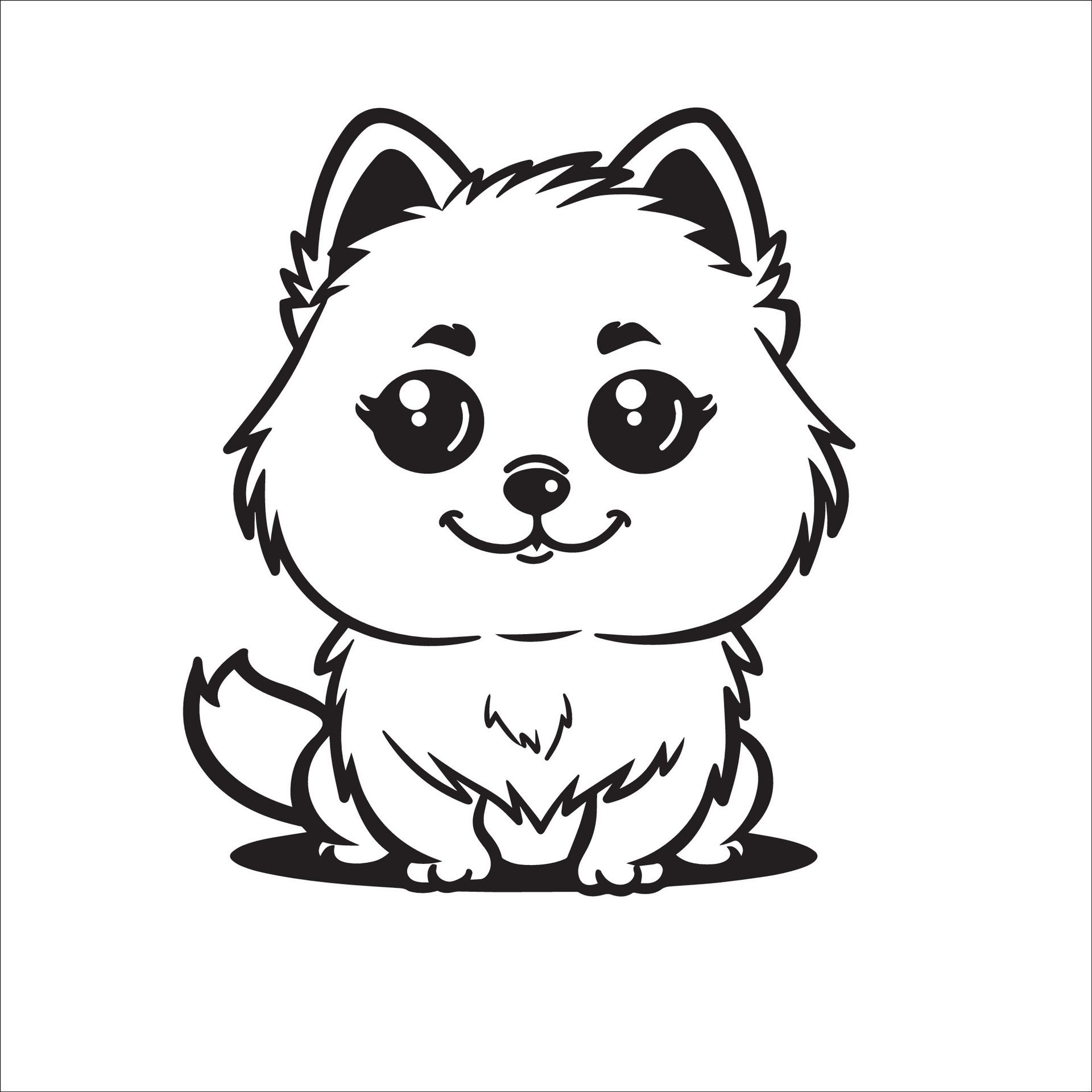 Ai-generated-a-illustration-of-a-black-and-white-pomeranian-dog-sitting-free-vector