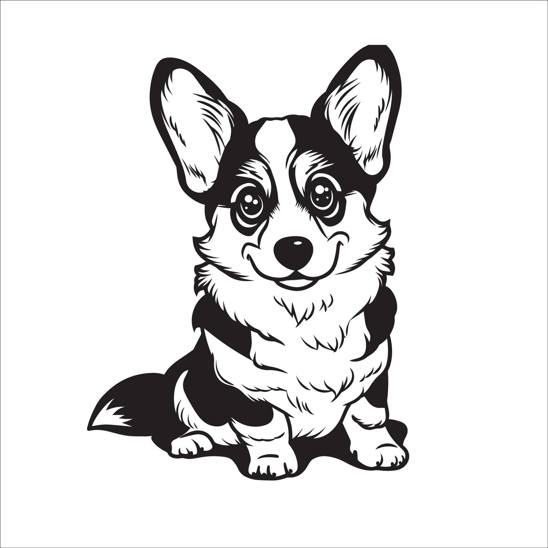 Ai-generated-a-illustration-of-a-black-and-white-welsh-corgi-dog-sitting-free-vector