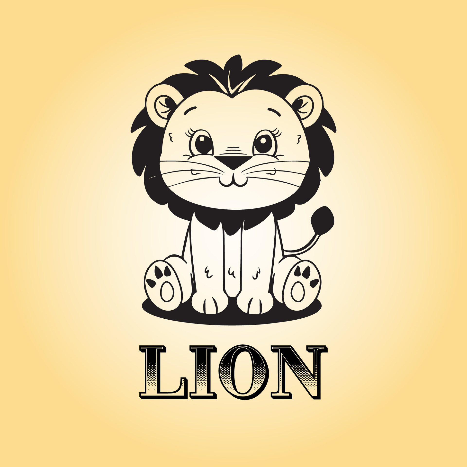 Ai-generated-a-lion-cartoon-illustration-is-on-a-yellow-background-free-vector