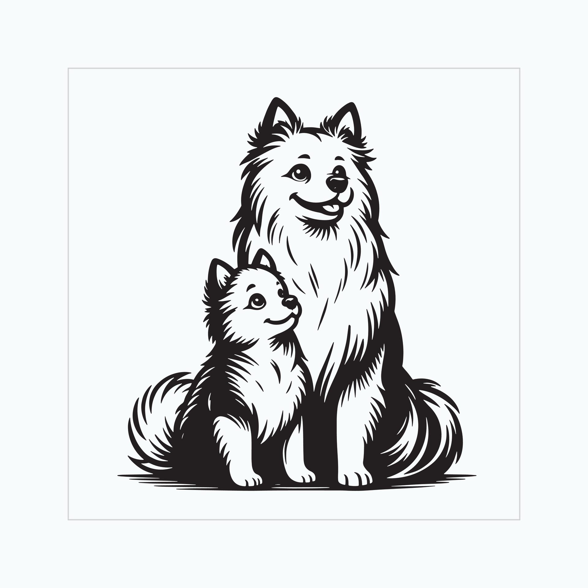 Ai-generated-american-eskimo-dog-family-clipart-illustration-free-vector