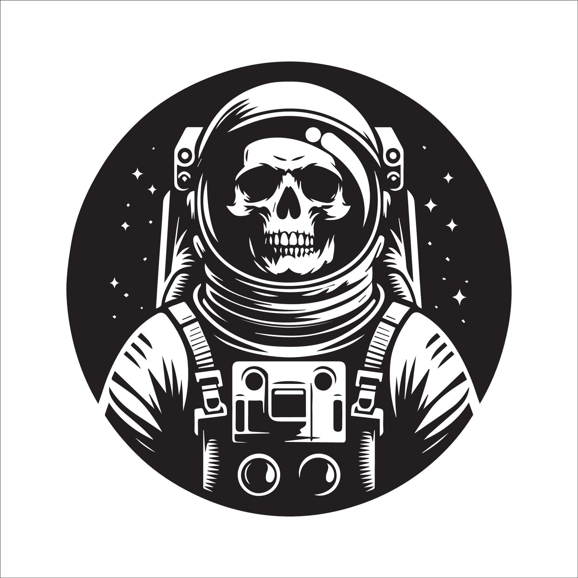 Ai-generated-astronaut-skull-in-black-and-white-illustration-free-vector