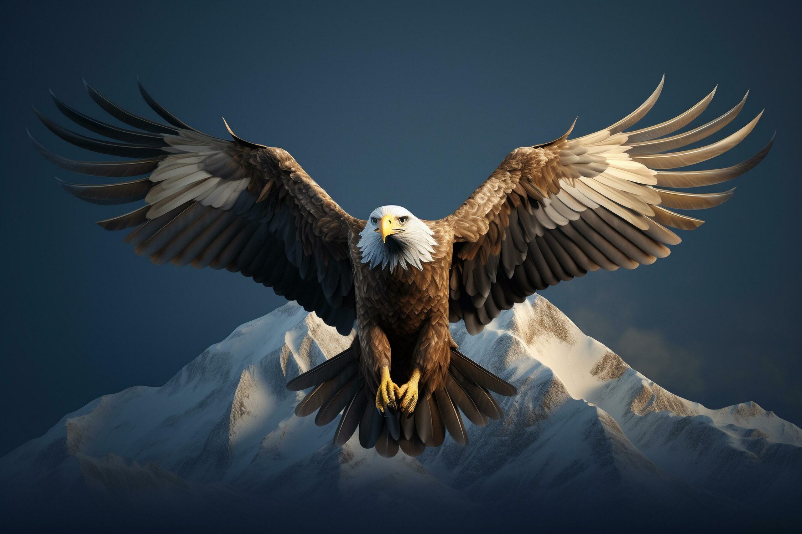 Ai-generated-bald-eagle-soaring-against-a-mountainous-free-photo