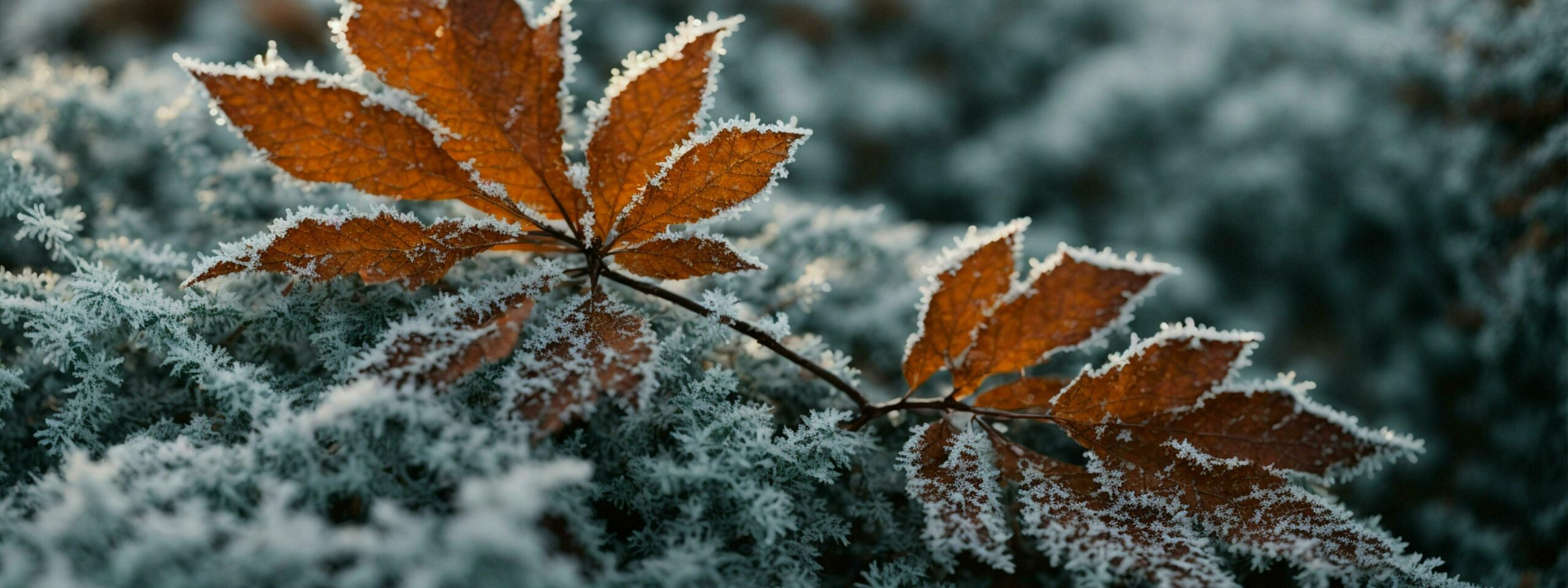 Ai-generated-banner-winter-nature-in-on-the-intricate-frost-patterns-on-leaves-branches-or-even-water-surfaces-free-photo