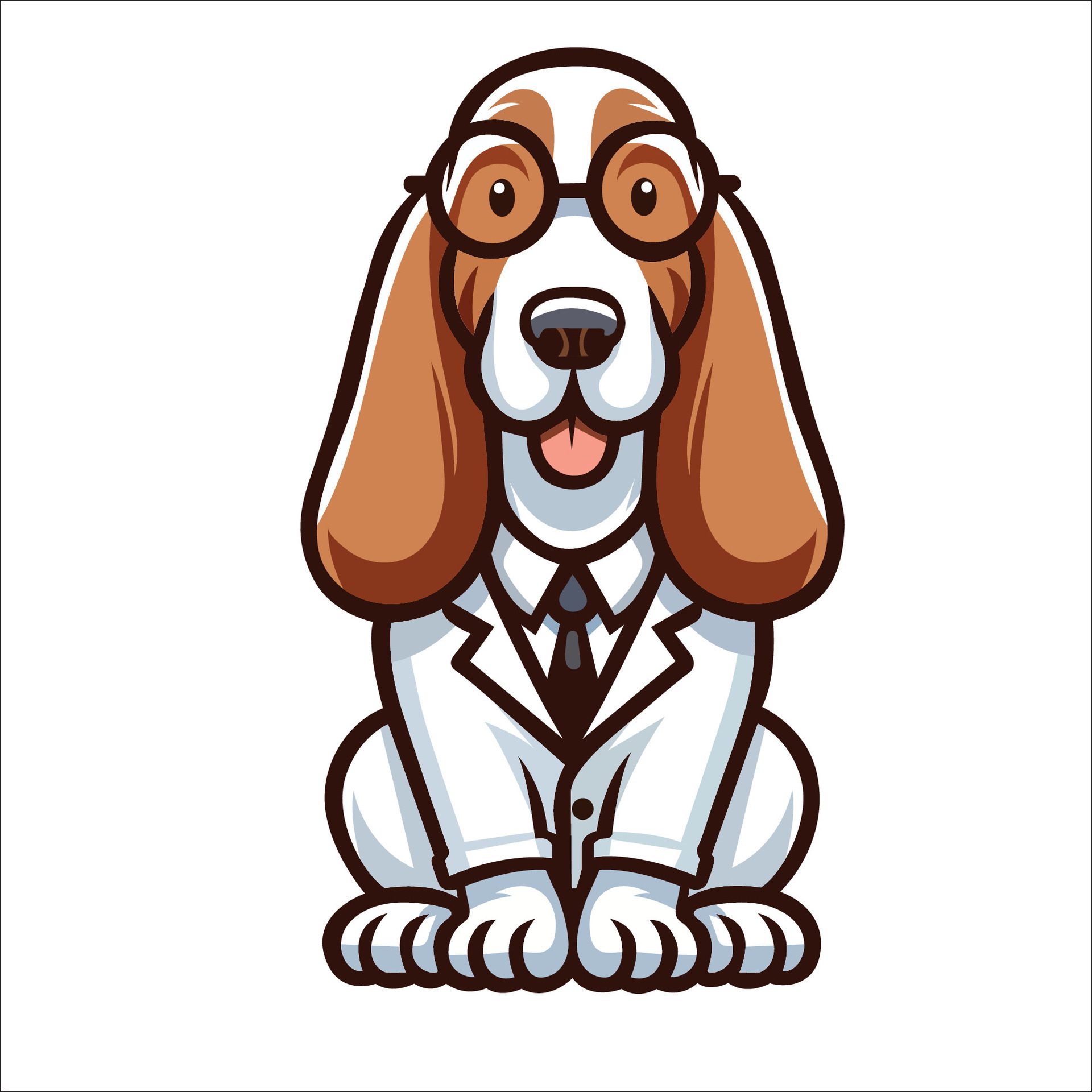 Ai-generated-basset-hound-dog-doctor-sitting-and-looking-up-illustration-free-vector