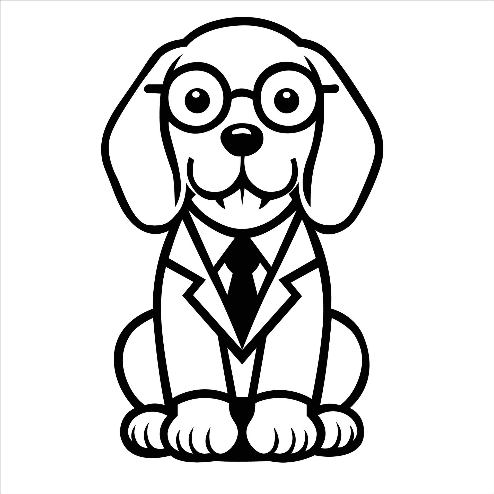 Ai-generated-beagle-dog-doctor-black-and-white-illustration-free-vector