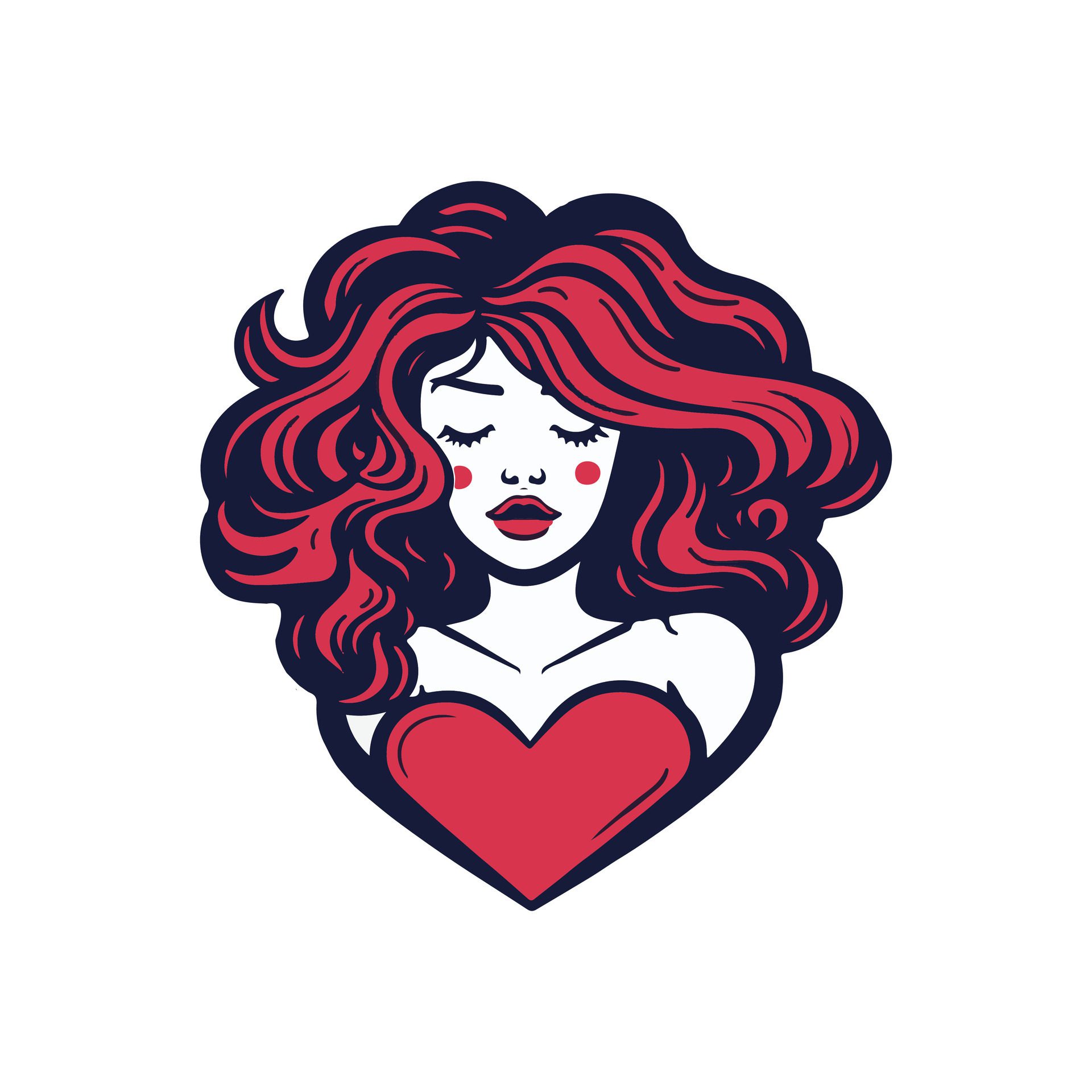Ai-generated-beautiful-girl-with-long-curly-hair-and-red-heart-illustration-free-vector