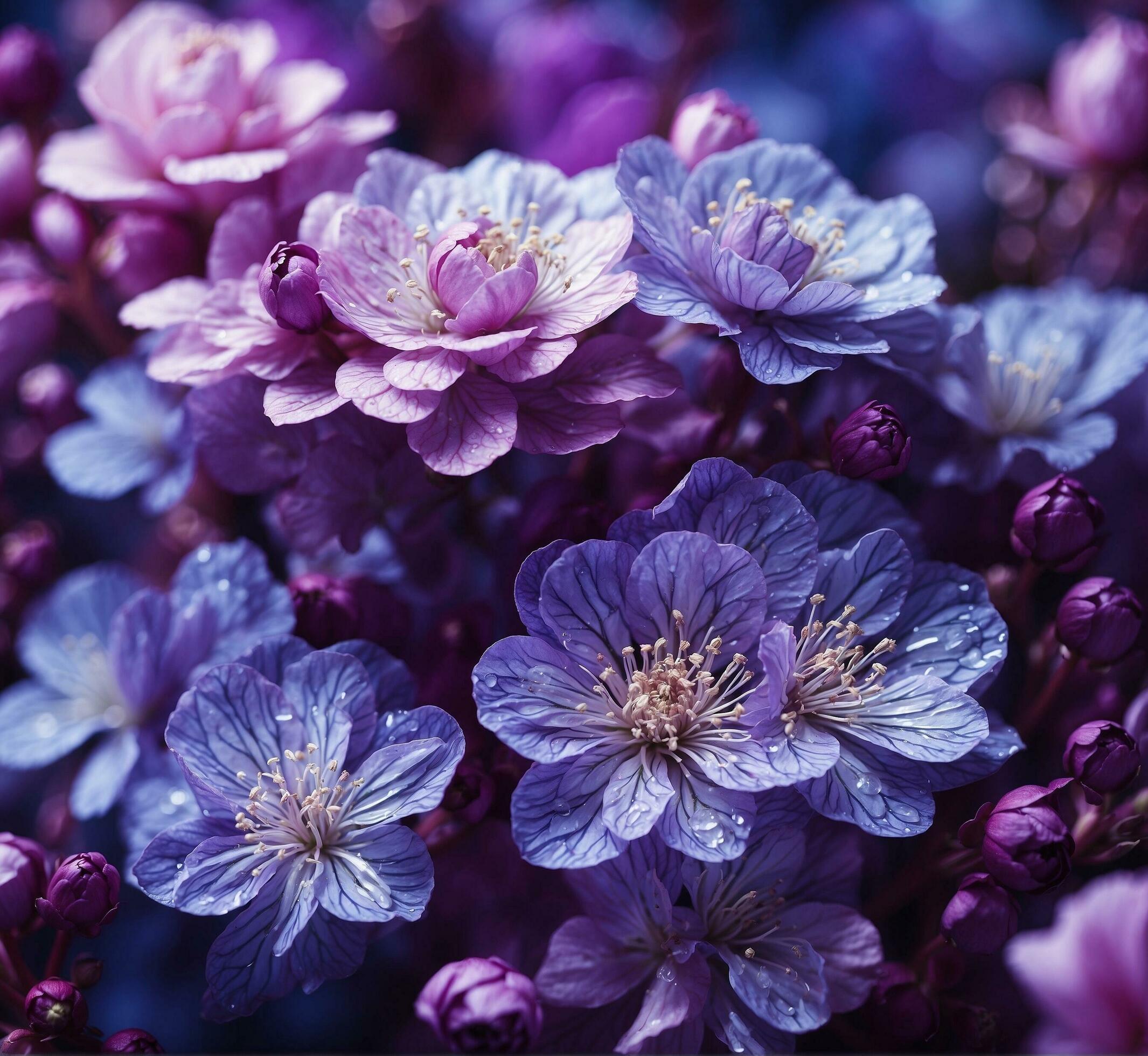 Ai-generated-beautiful-pink-and-purple-flowers-on-a-dark-background-close-up-free-photo