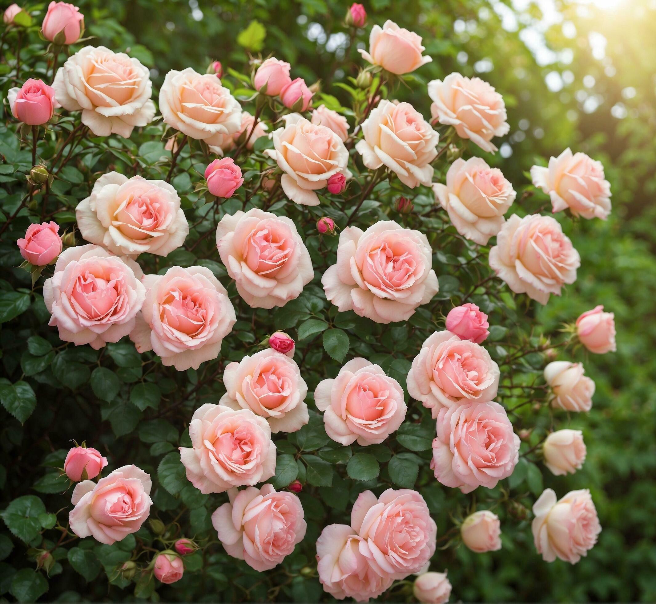 Ai-generated-beautiful-pink-roses-blooming-in-the-garden-floral-background-free-photo