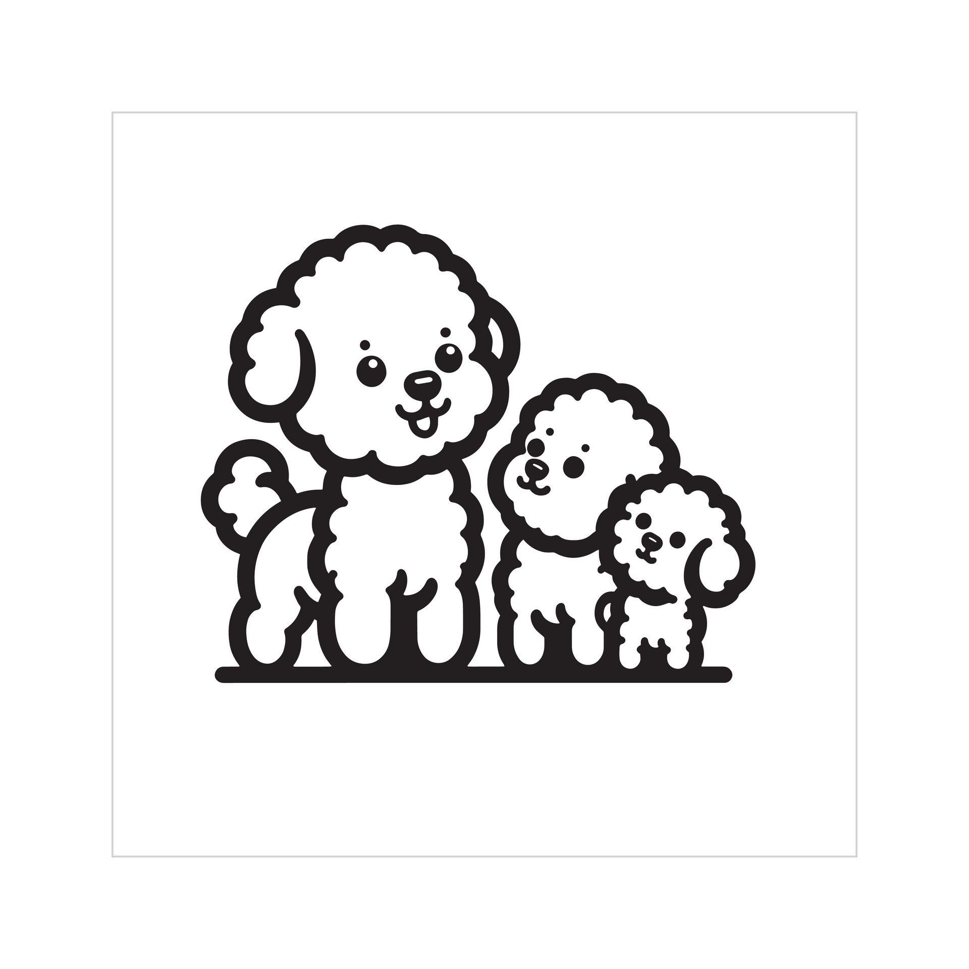 Ai-generated-bichon-frise-dog-family-clipart-illustration-in-black-and-white-free-vector