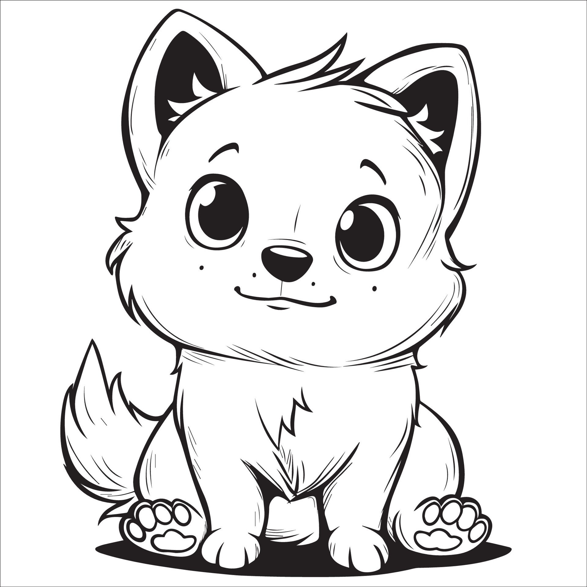 Ai-generated-black-and-white-american-eskimo-dog-cartoon-illustration-free-vector