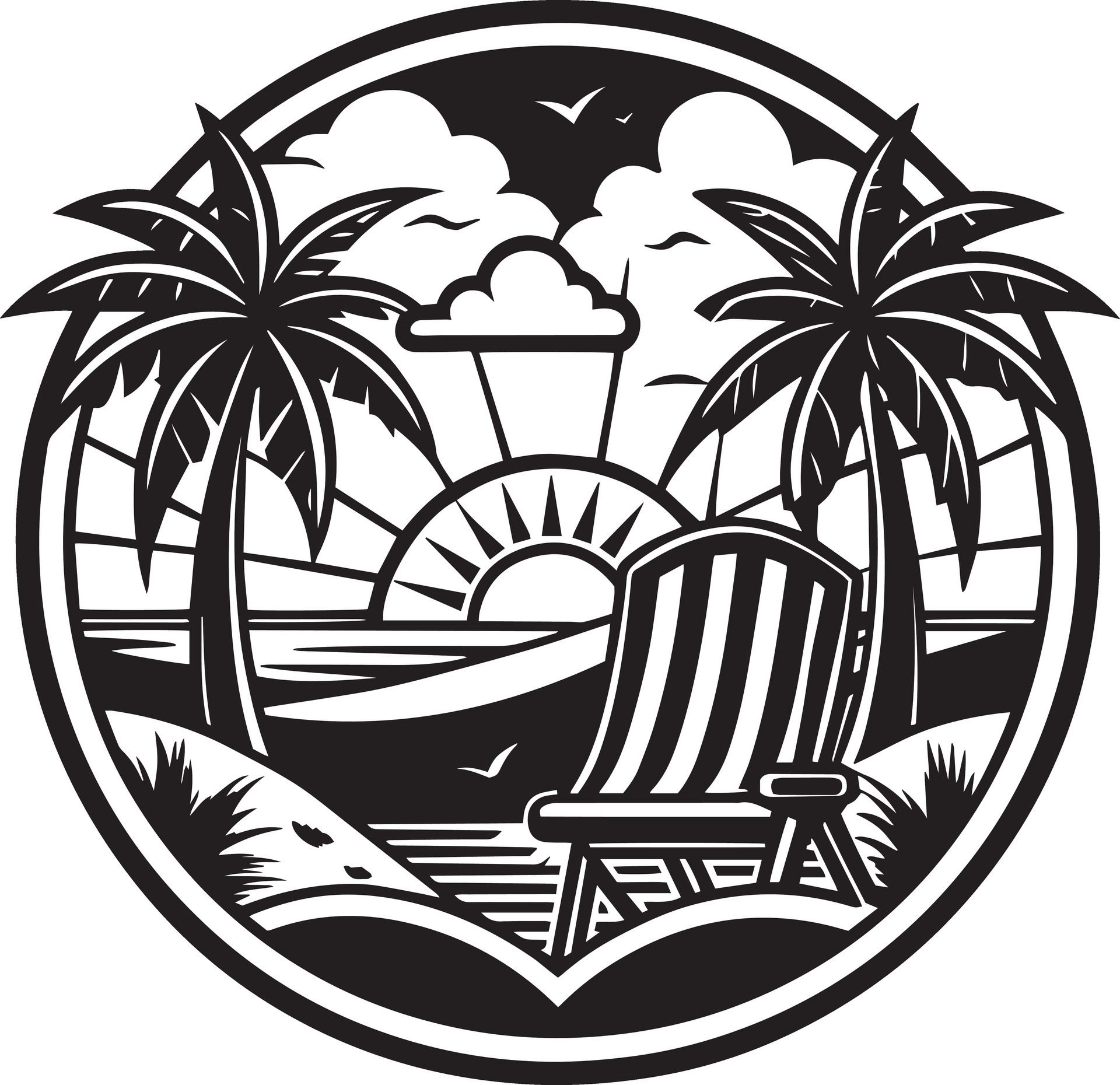 Ai-generated-black-and-white-beach-surfing-logo-beach-holidy-logo-free-vector