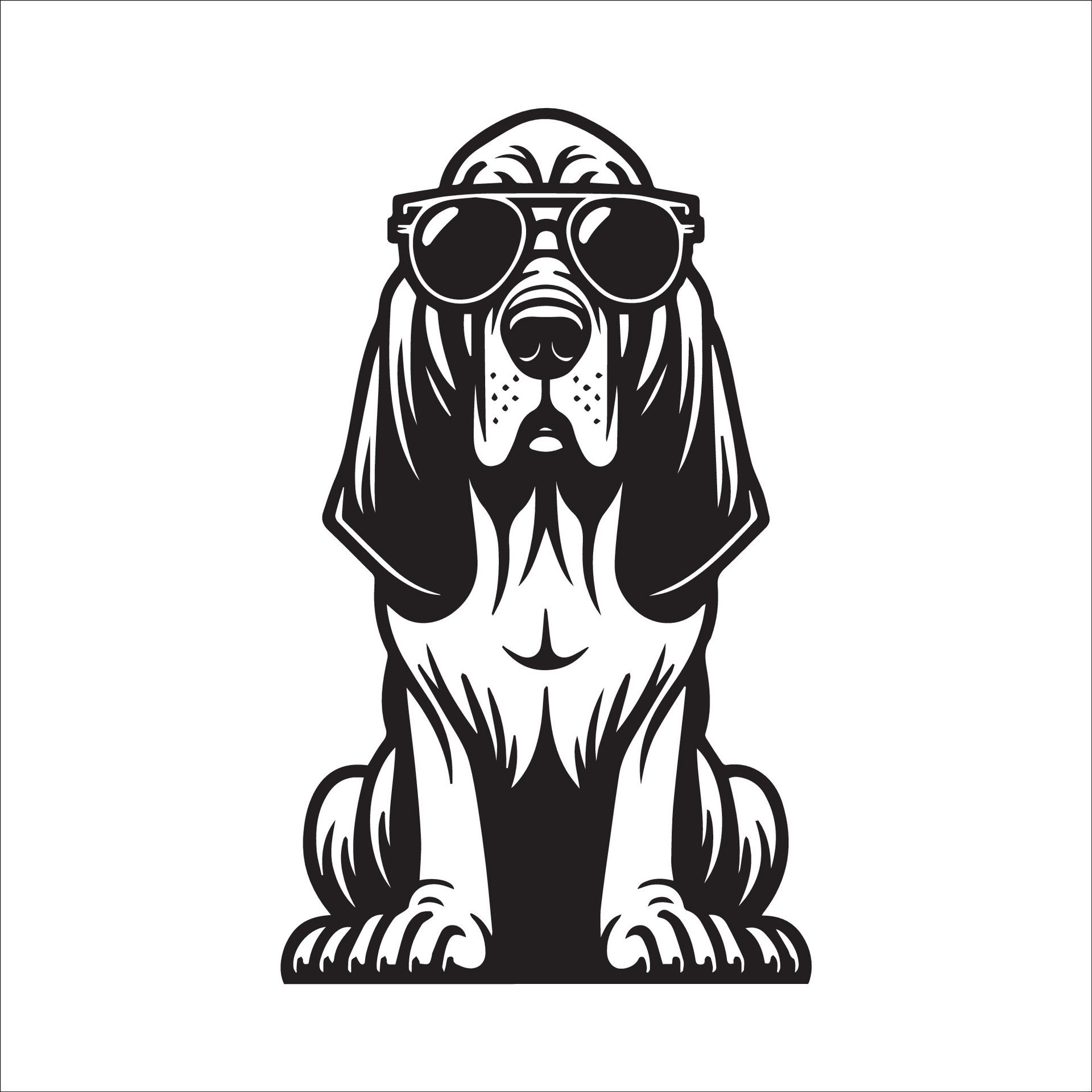Ai-generated-black-and-white-bloodhound-dog-wearing-sunglasses-illustration-free-vector