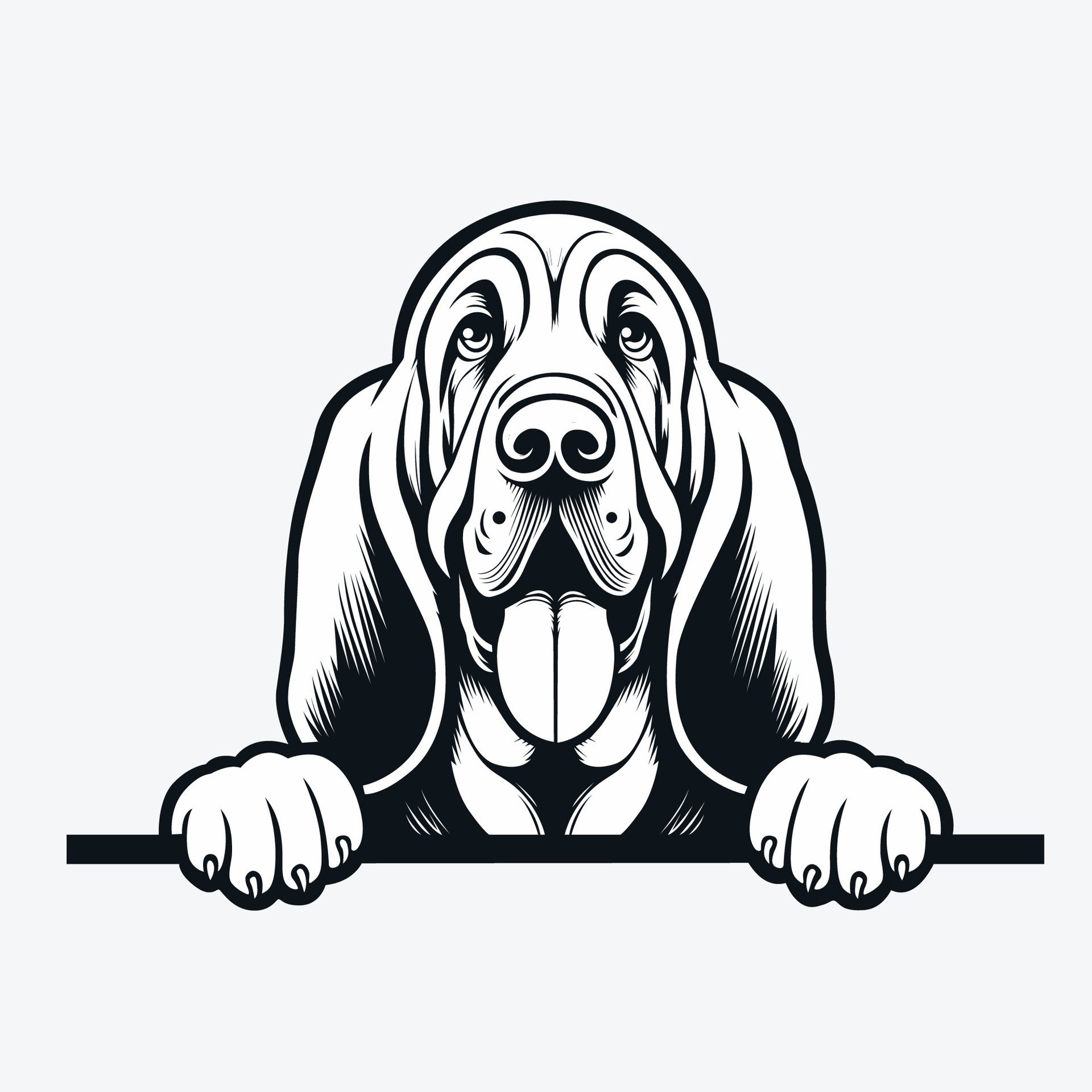 Ai-generated-black-and-white-bloodhound-peeking-face-illustration-free-vector