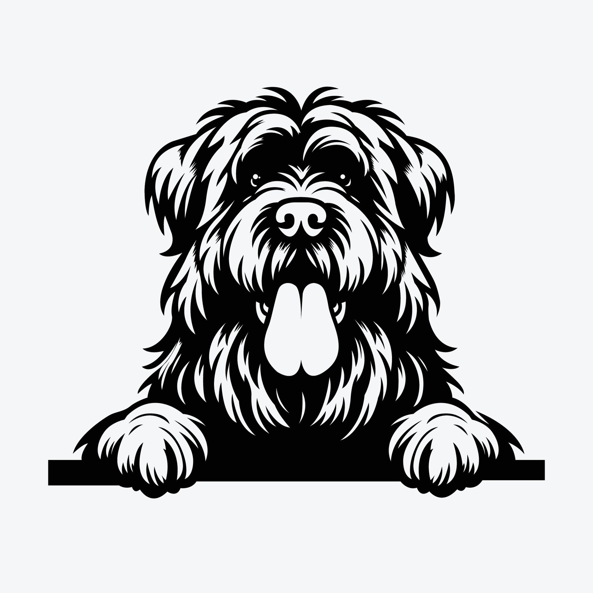 Ai-generated-black-and-white-bouvier-des-flandres-peeking-face-illustration-free-vector