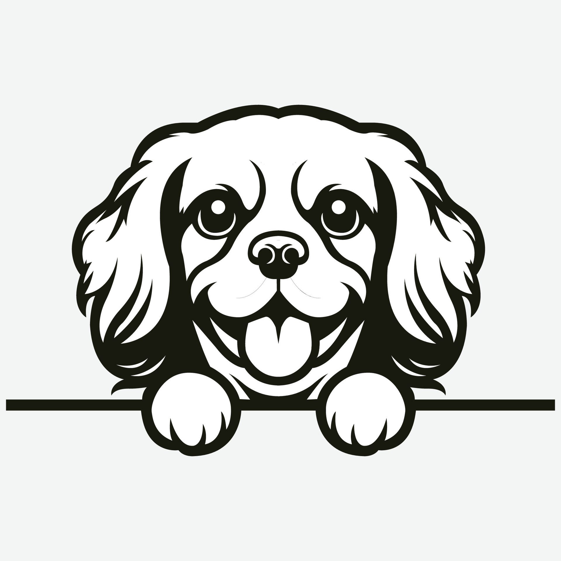 Ai-generated-black-and-white-cavalier-king-charles-spaniel-dog-peeking-face-illustration-free-vector