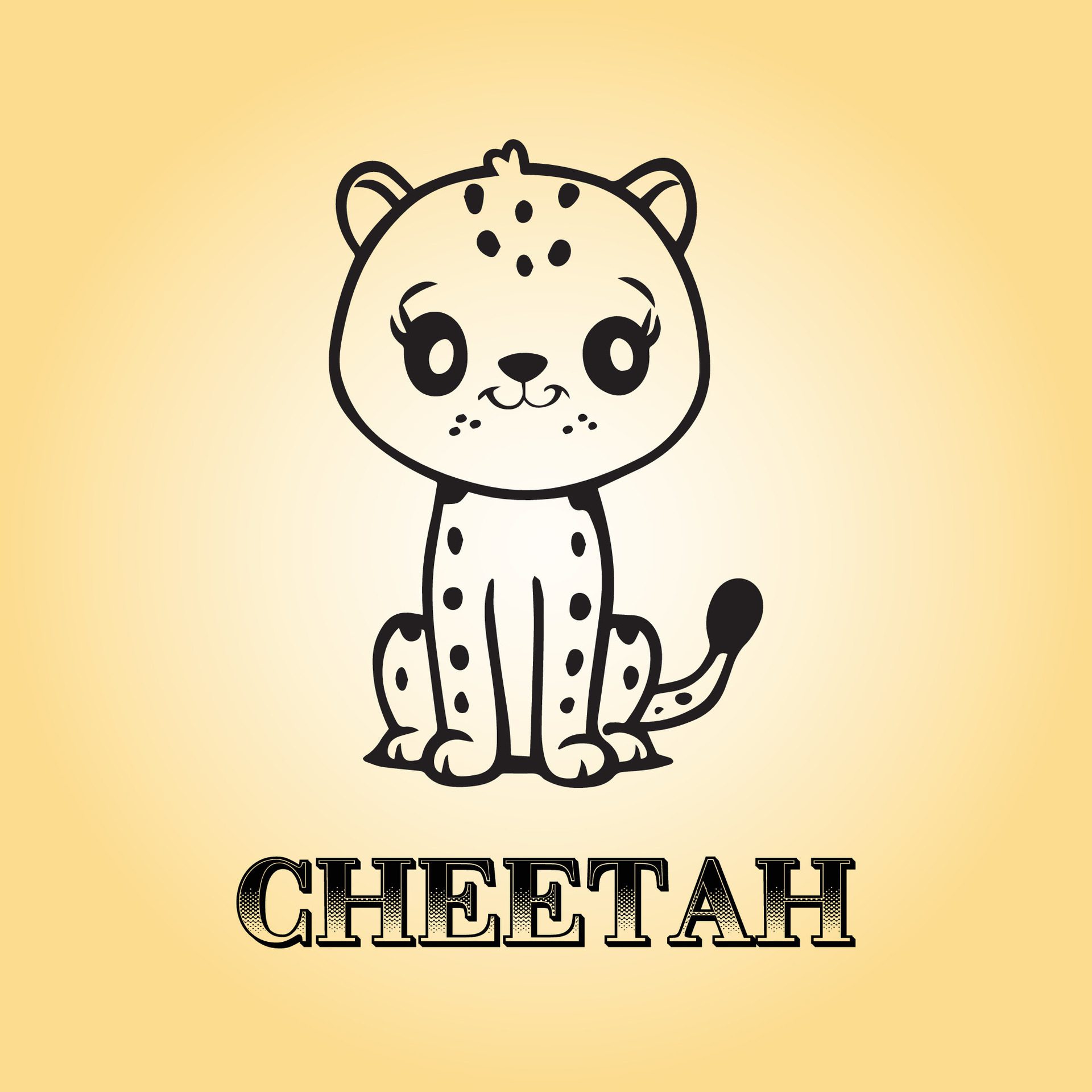 Ai-generated-black-and-white-cheetah-cartoon-illustration-free-vector