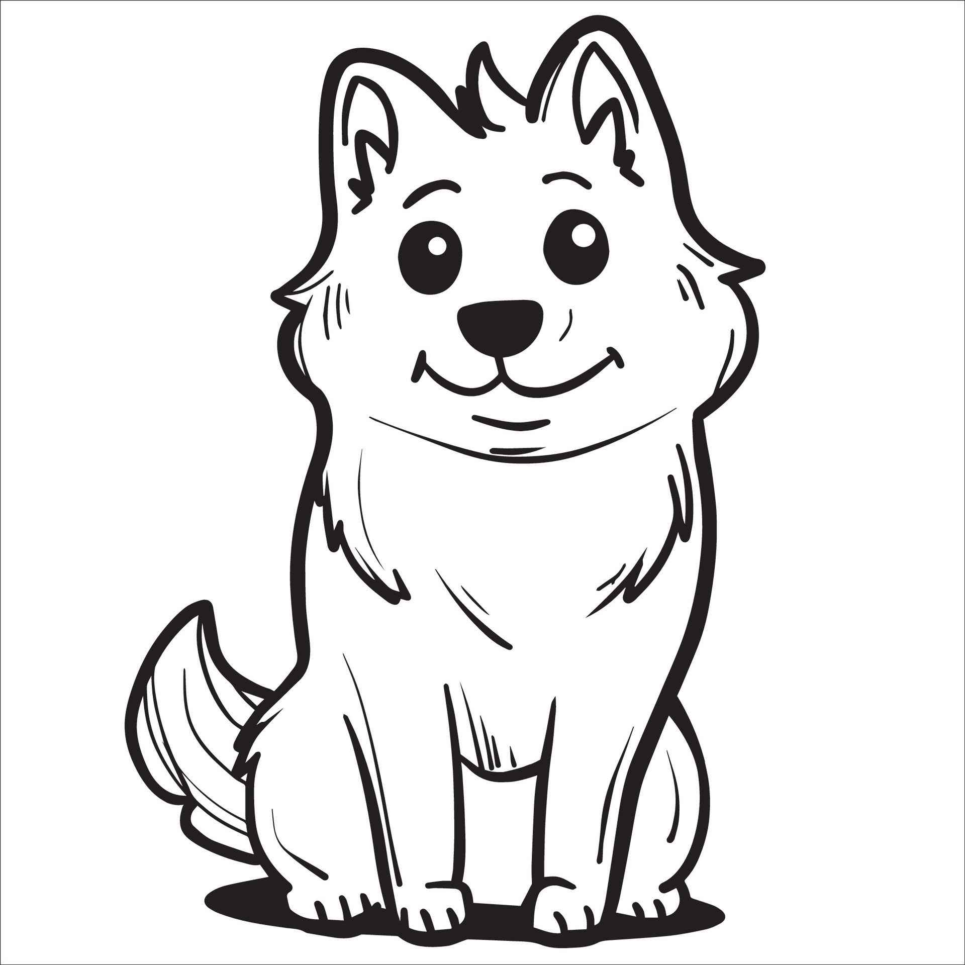 Ai-generated-black-and-white-finnish-spitz-dog-cartoon-illustration-free-vector