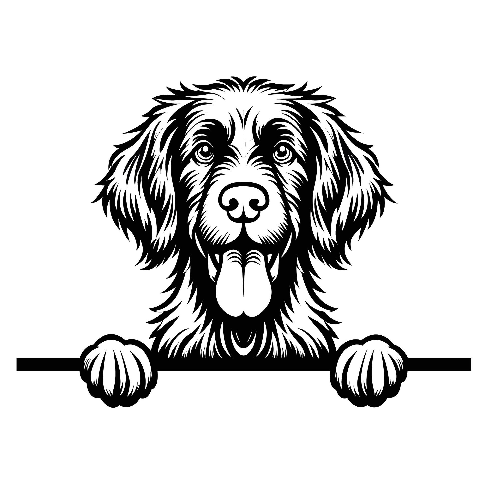 Ai-generated-black-and-white-german-wirehaired-pointer-dog-peeking-face-illustration-free-vector
