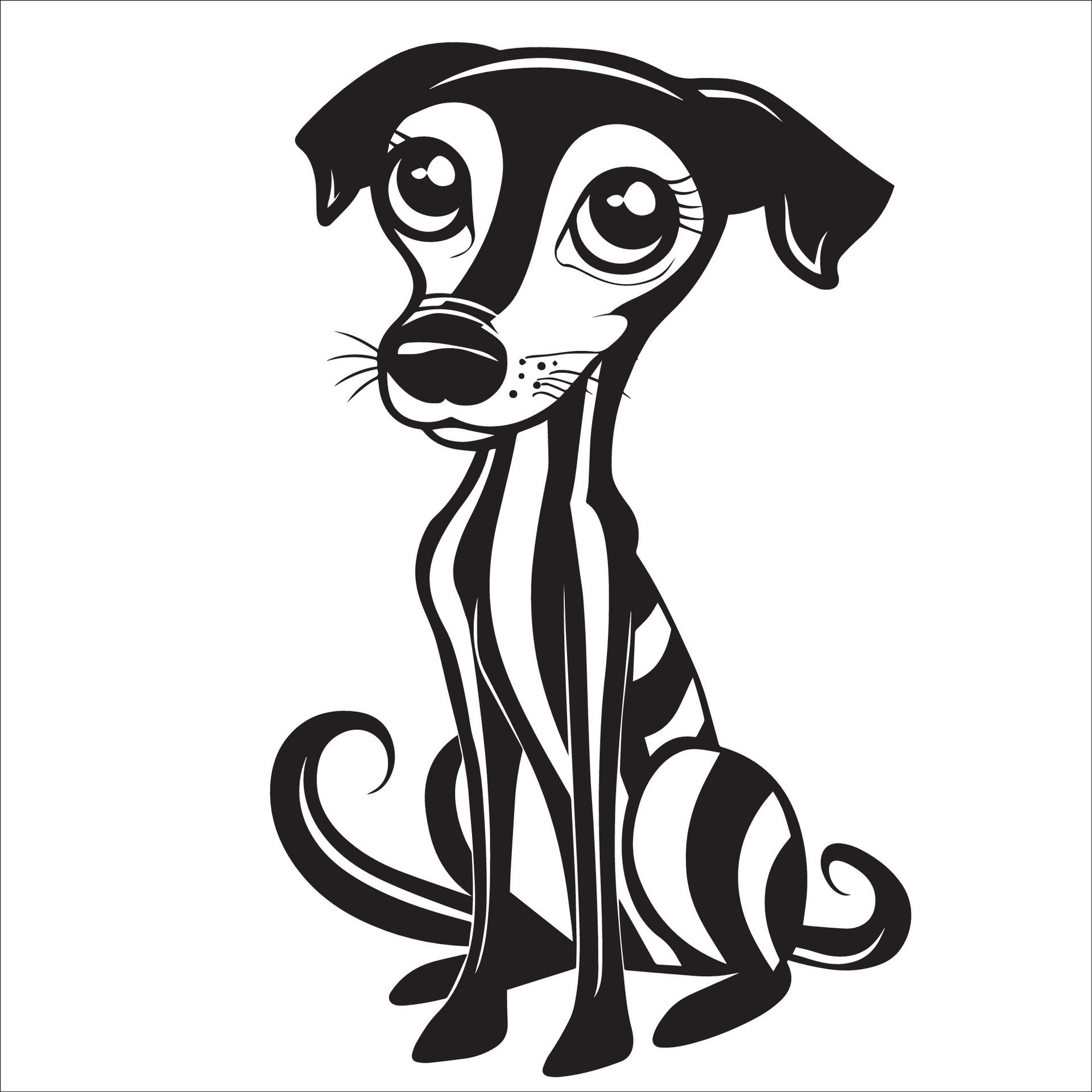 Ai-generated-black-and-white-greyhound-dog-cartoon-illustration-free-vector