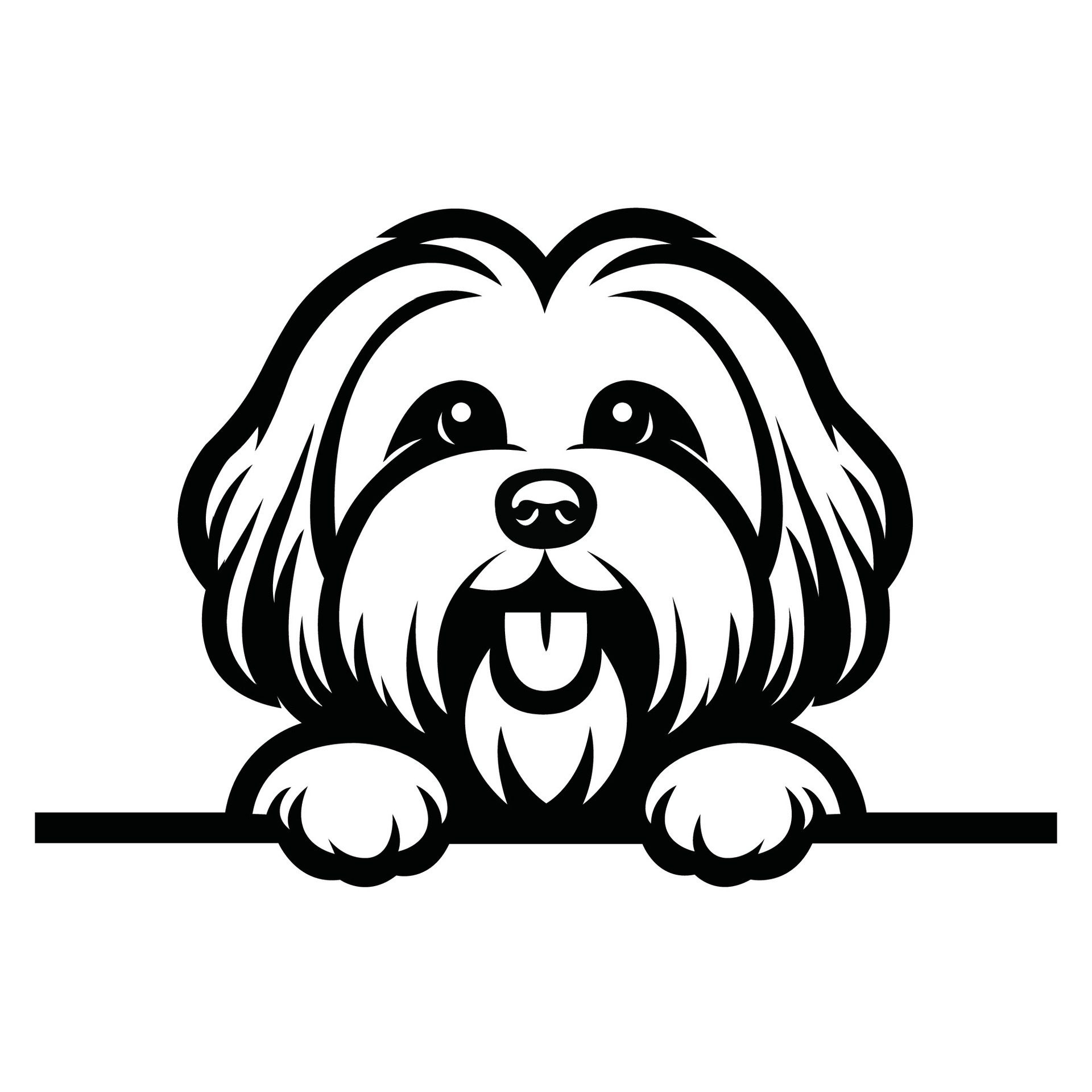 Ai-generated-black-and-white-havanese-dog-peeking-face-illustration-free-vector