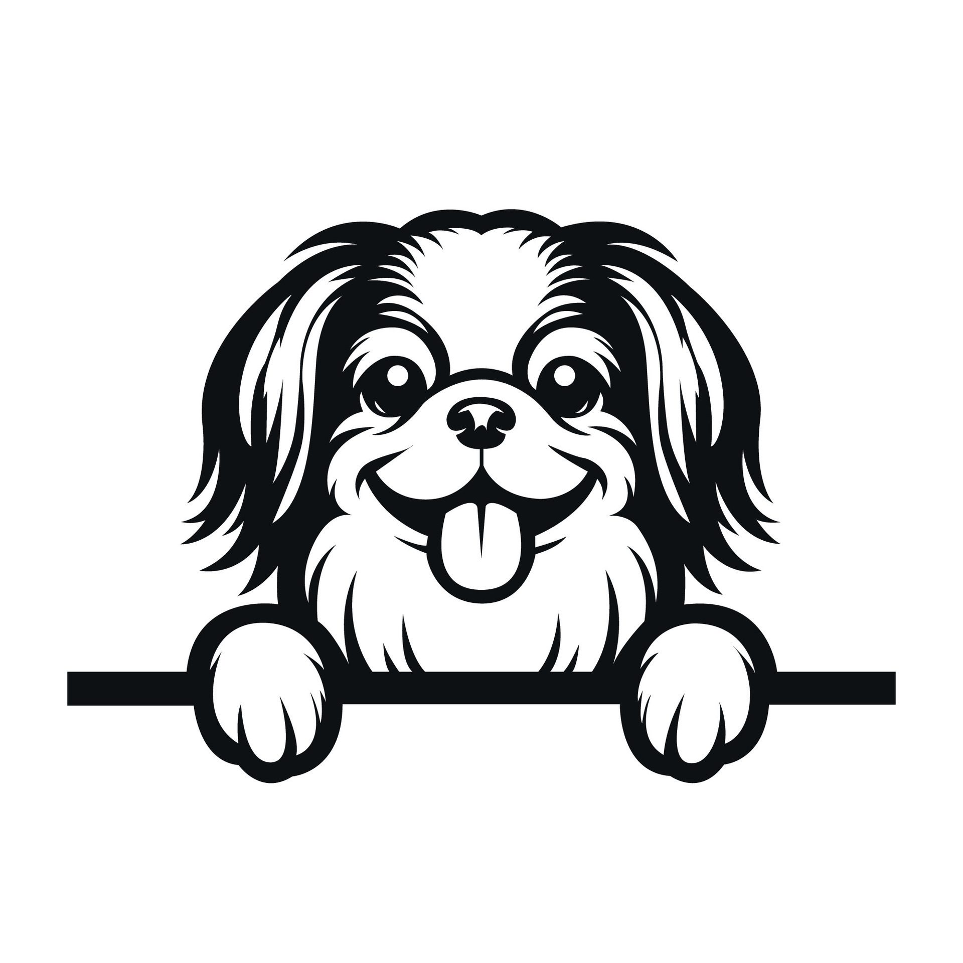 Ai-generated-black-and-white-japanese-chin-dog-peeking-face-illustration-free-vector