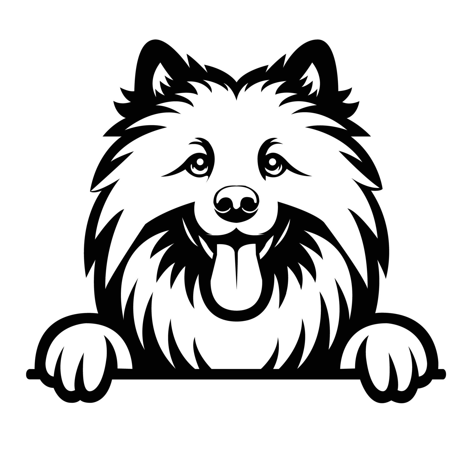 Ai-generated-black-and-white-keeshond-dog-peeking-face-illustration-free-vector
