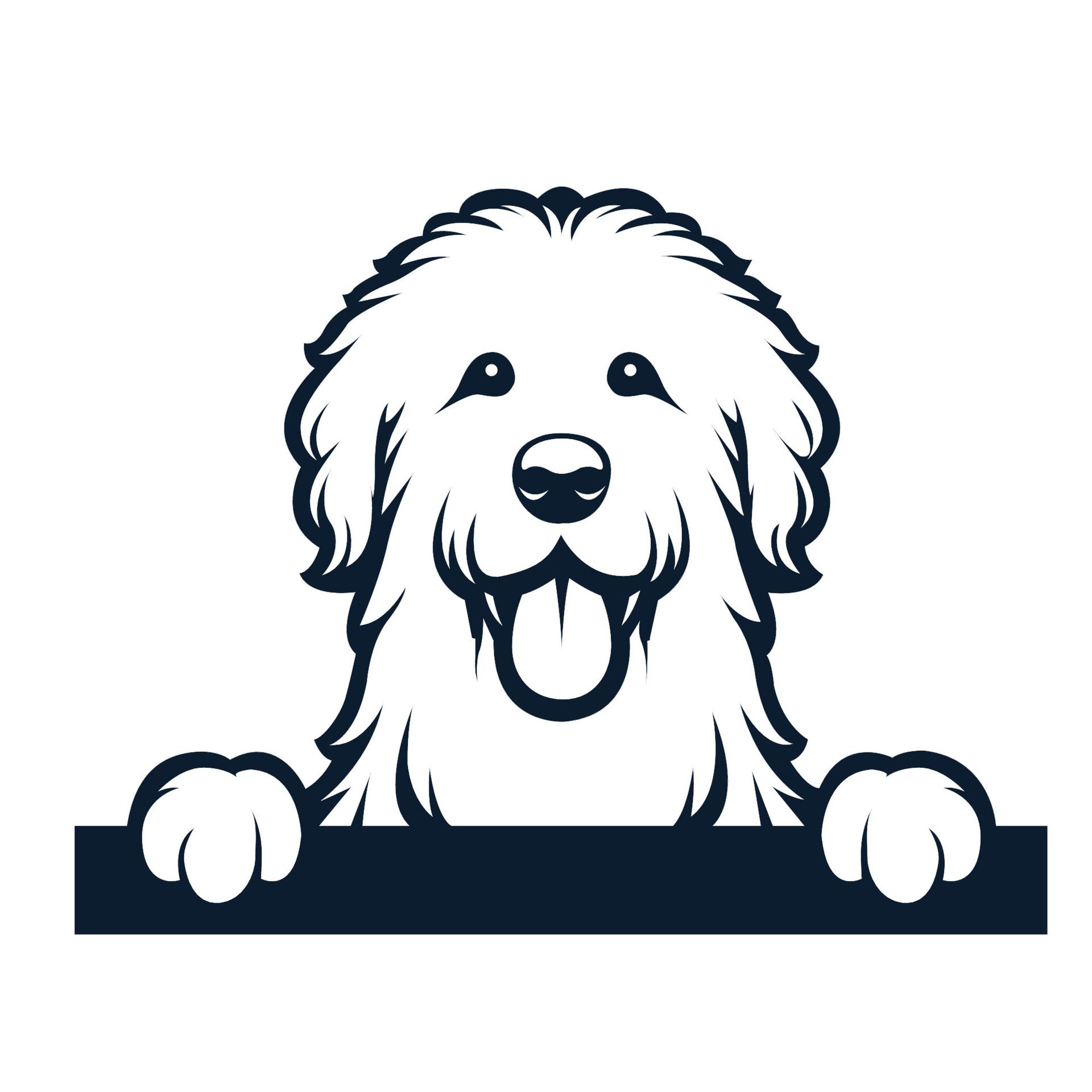 Ai-generated-black-and-white-komondor-dog-peeking-face-illustration-free-vector