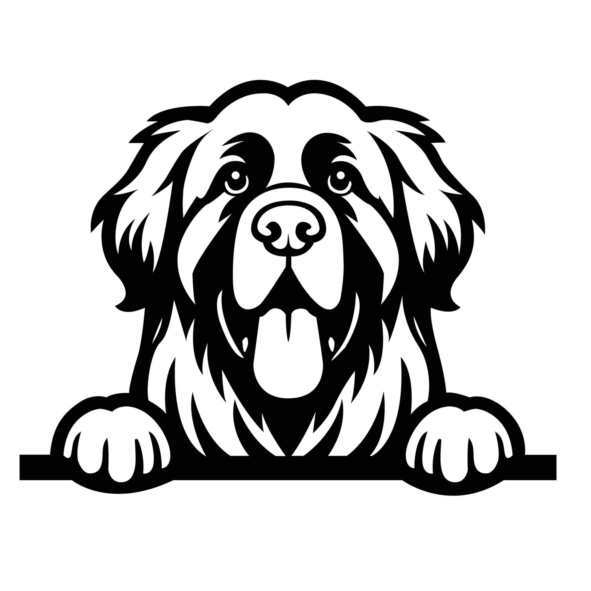 Ai-generated-black-and-white-leonberger-peeking-face-illustration-free-vector