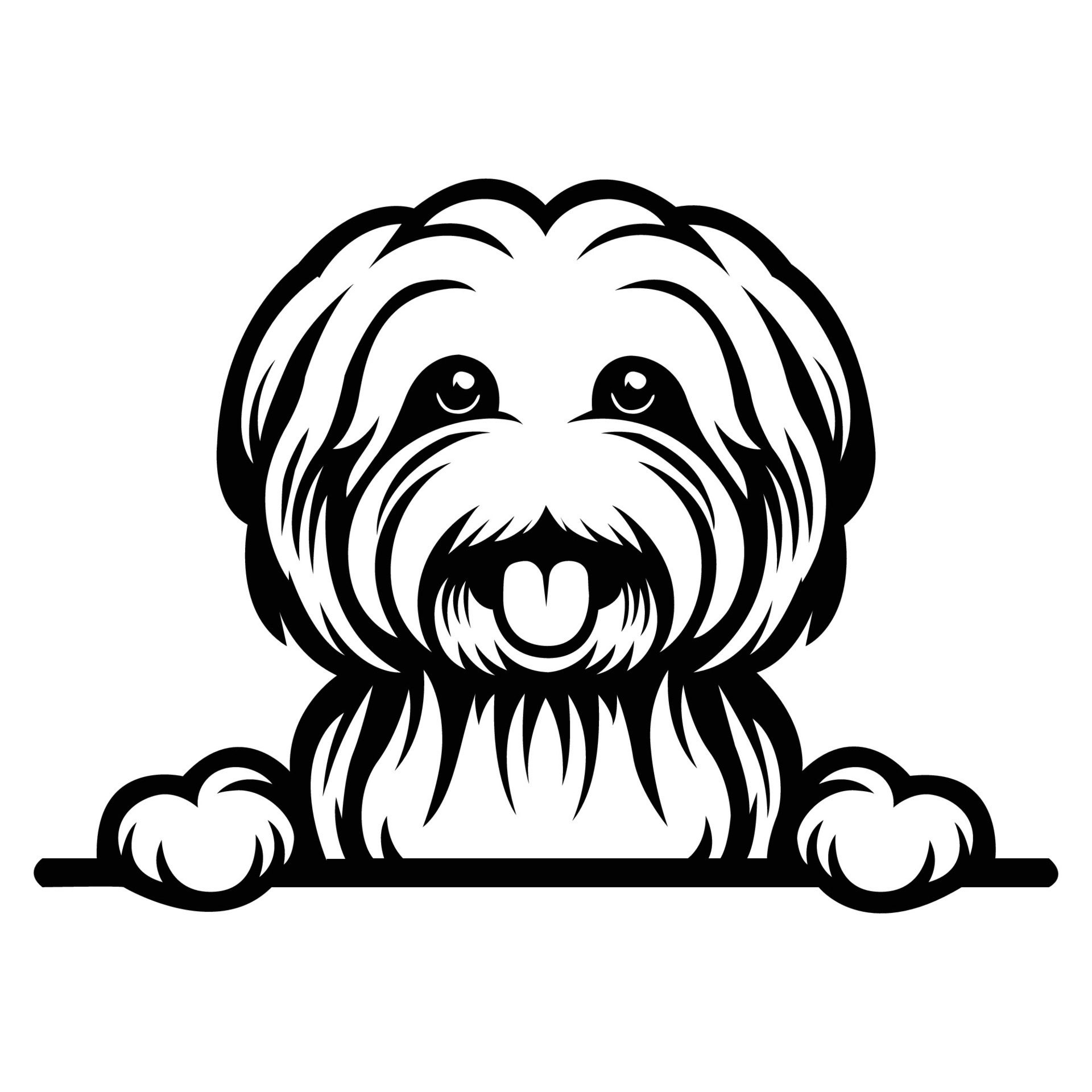 Ai-generated-black-and-white-lowchen-peeking-face-illustration-free-vector