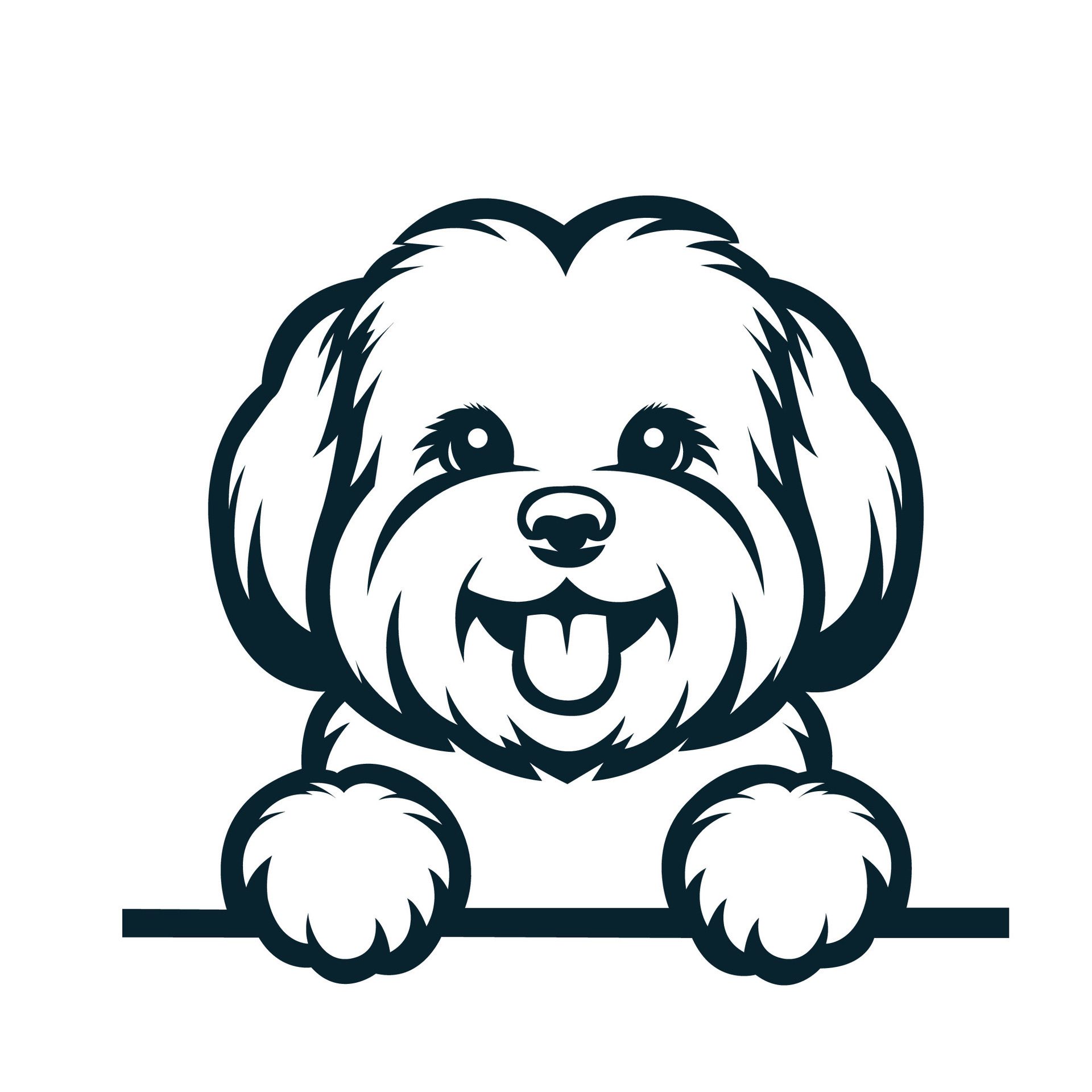 Ai-generated-black-and-white-maltese-peeking-face-illustration-free-vector
