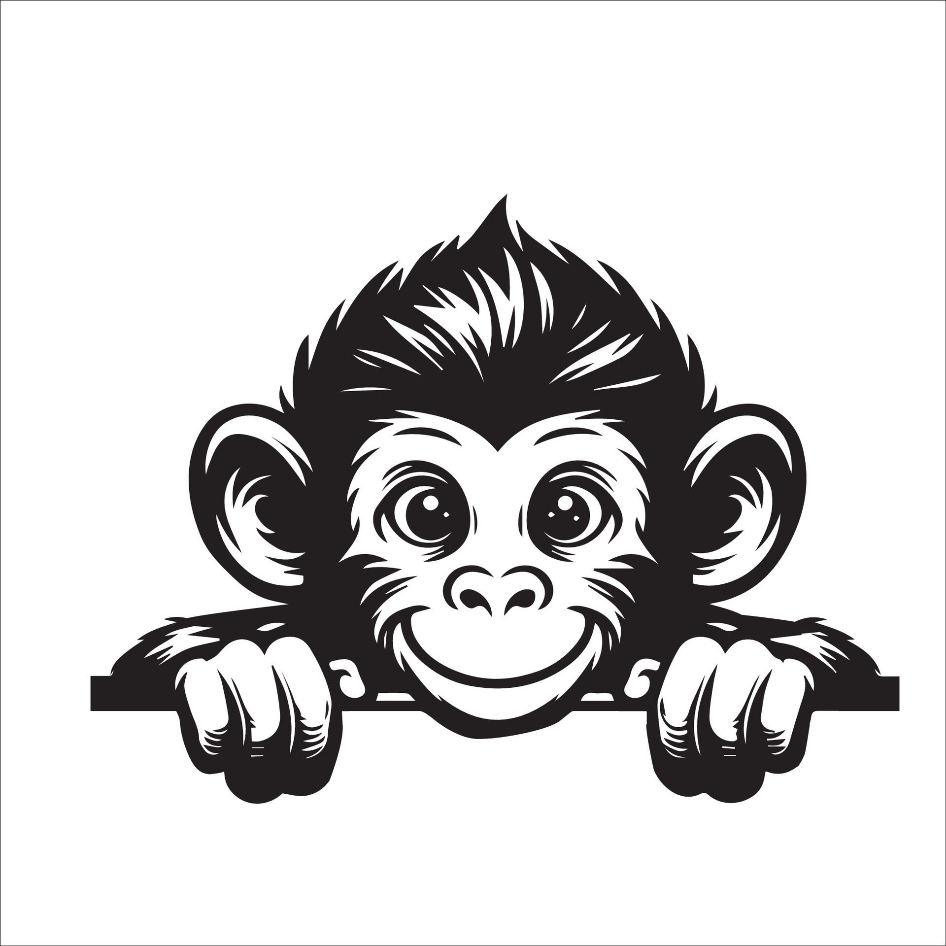 Ai-generated-black-and-white-peeking-monkey-face-illustration-free-vector