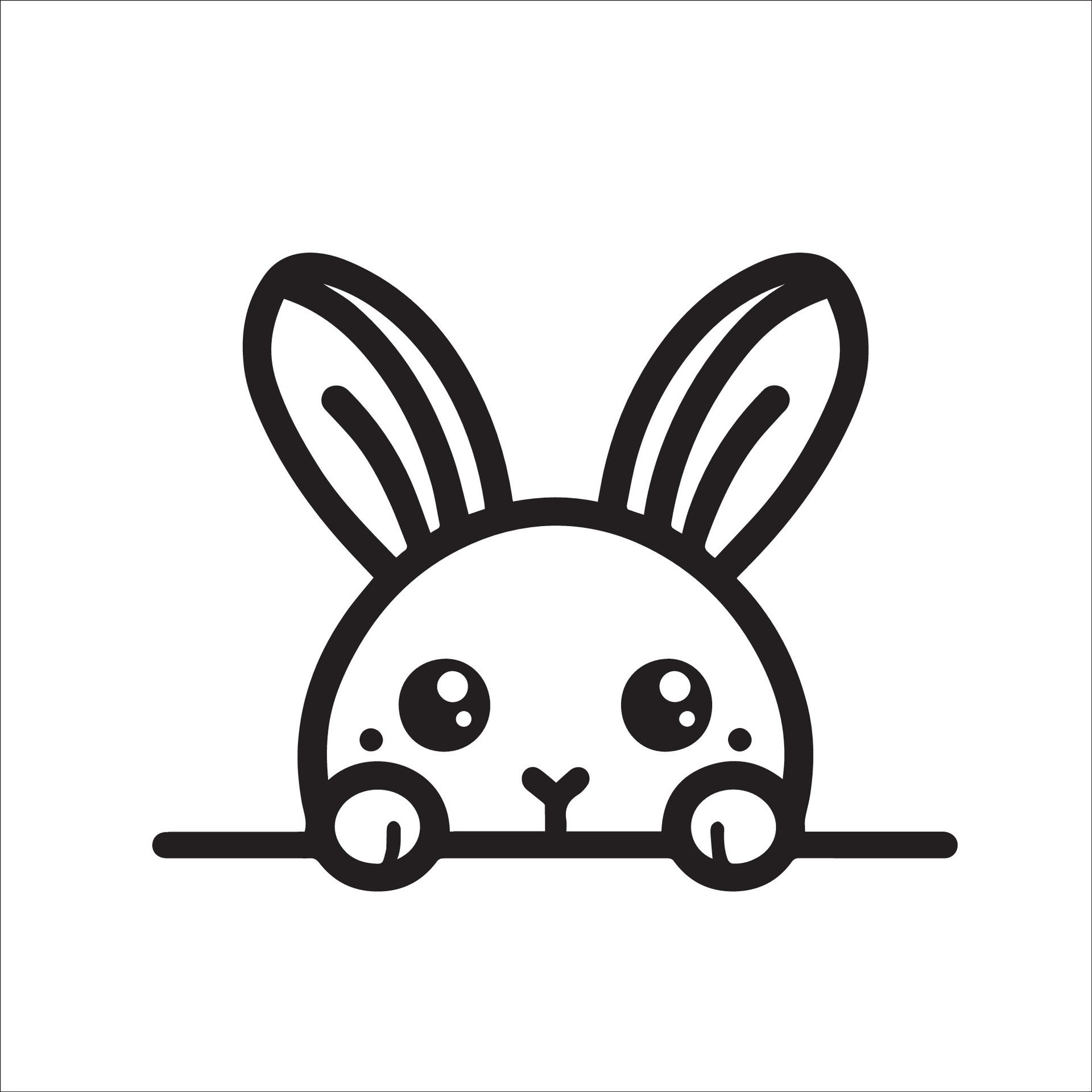 Ai-generated-black-and-white-peeking-rabbit-face-illustration-free-vector