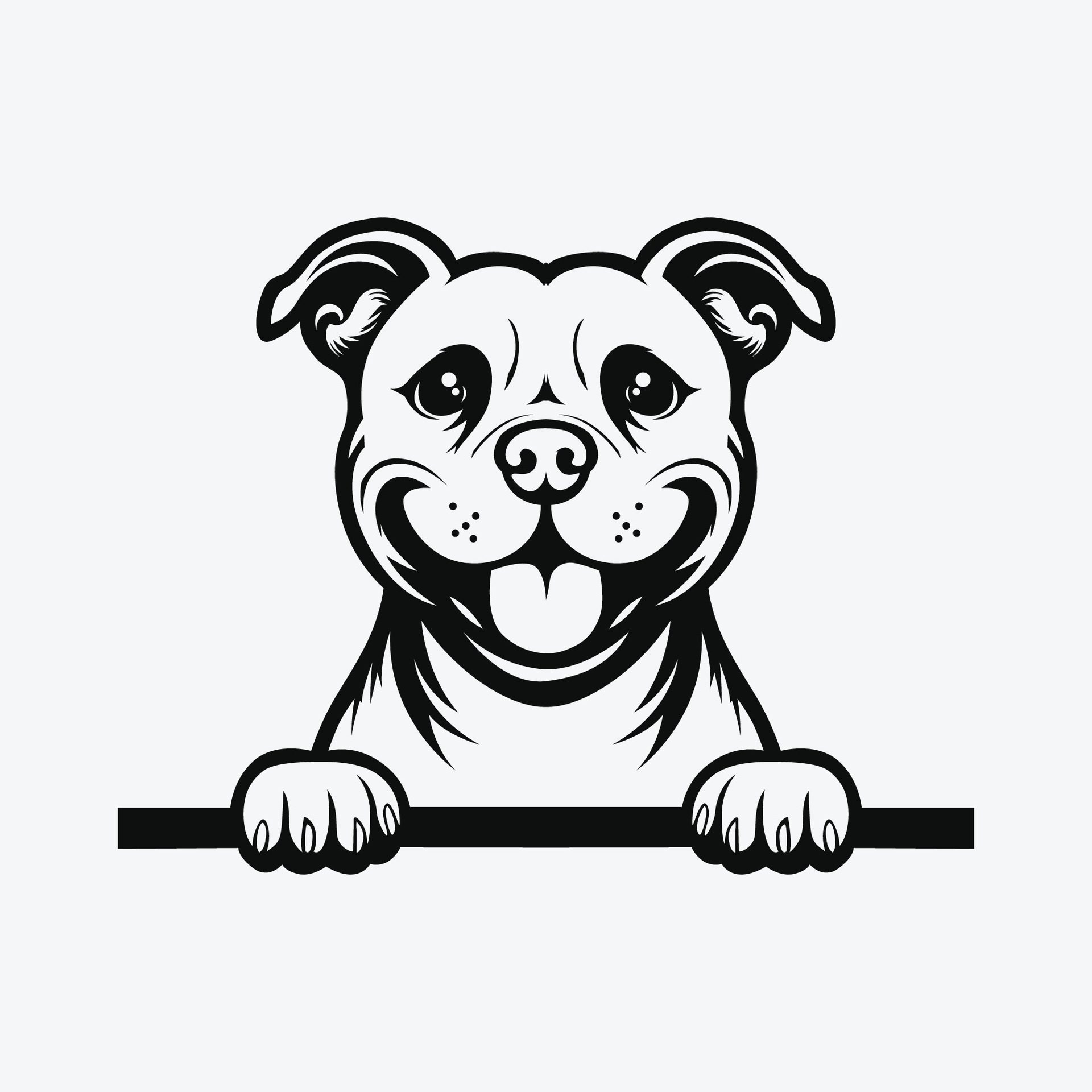 Ai-generated-black-and-white-staffordshire-bull-terrier-peeking-face-illustration-free-vector